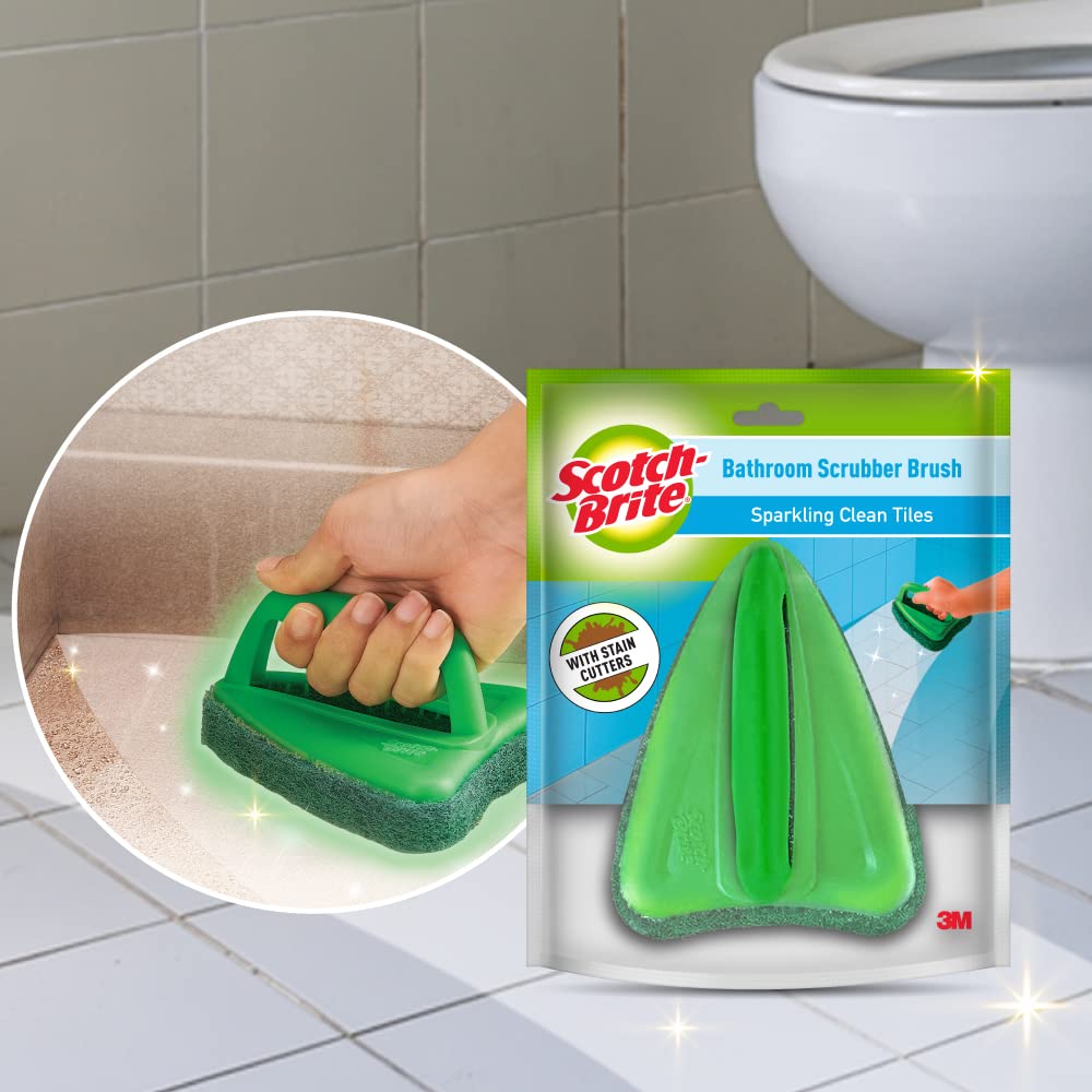 Scotch-Bite Heavy Duty Bathroom Cleaning Brush with Abrasive Scrubber - Powerful Tile & Grout Cleaner for Shower, Bathtub, Sink (Green, 1-Pack) - Perfect for Deep Cleaning Bathrooms & Kitchen Surfaces