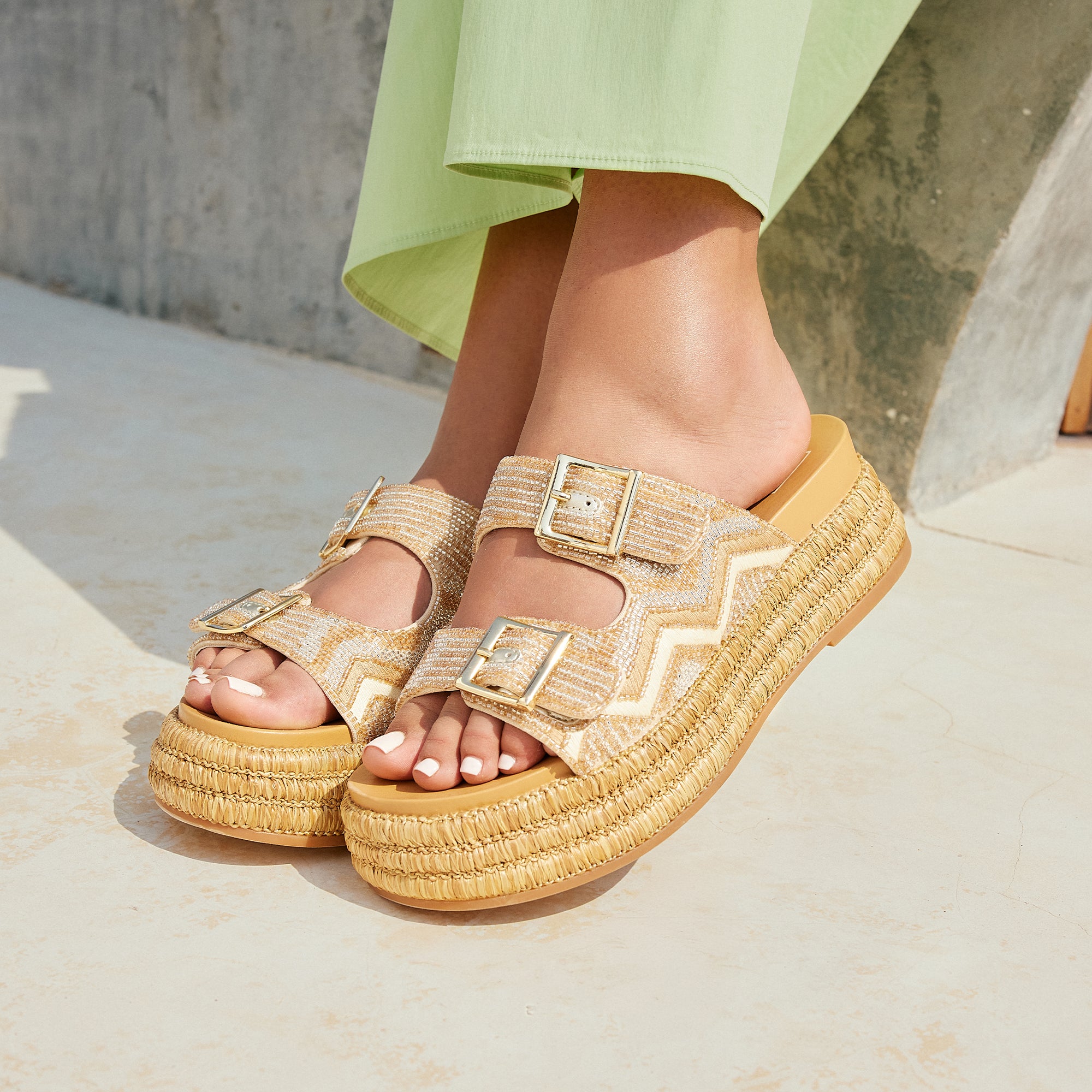 WIXIE Women's Gold Beaded Sandals - Stylish Multi Bead Design for Summer, Beach, and Casual Outings