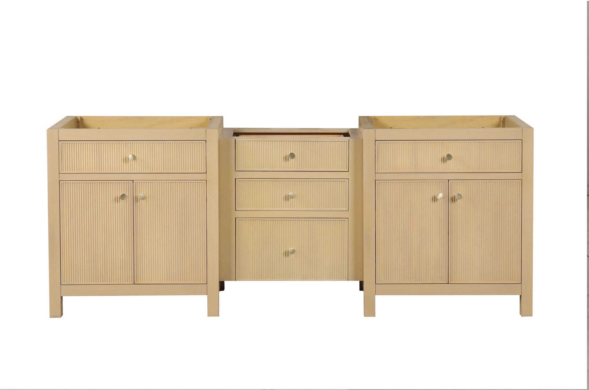 Bristol 84 Inch 3-Drawer Bridge All-Wood Bathroom Vanity in Natural White Ash - Cabinet Only for Modern Home Bathroom Remodel