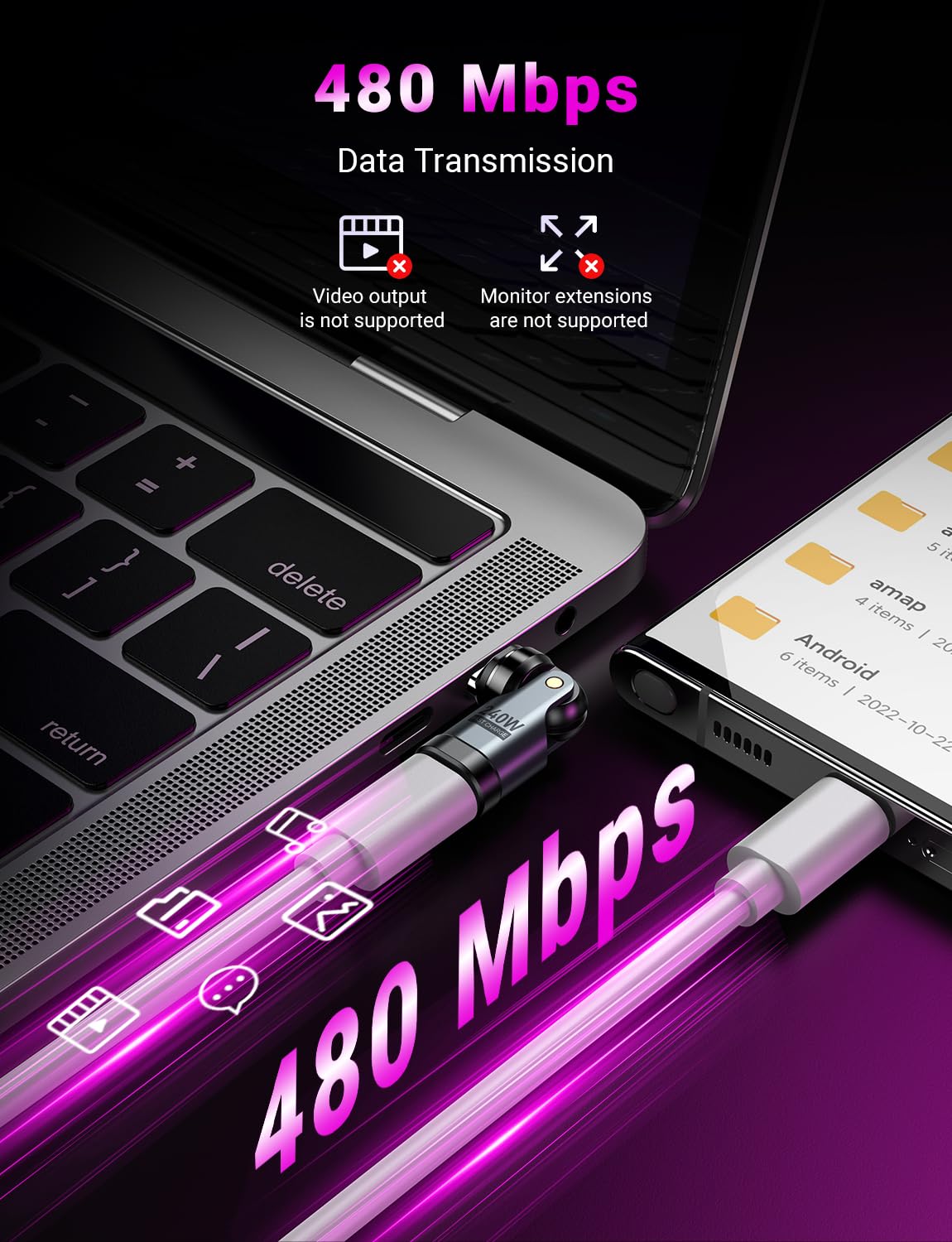 240W USB C Magnetic Adapter (2-Pack) - 90° & 180° Right Angle USB C Connector for iPhone 16/15, MacBook Pro, iPad, Samsung Galaxy - Fast PD Charging for Home, Office & Travel