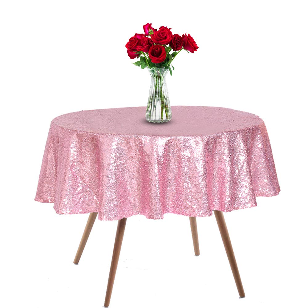 50 Inch Round Rose Pink Sequin Tablecloth - Sparkly Glitter Table Cover for Weddings, Bridal Showers, Birthdays & Prom Decorations | Perfect for Round Tables, Party Decor & Special Events