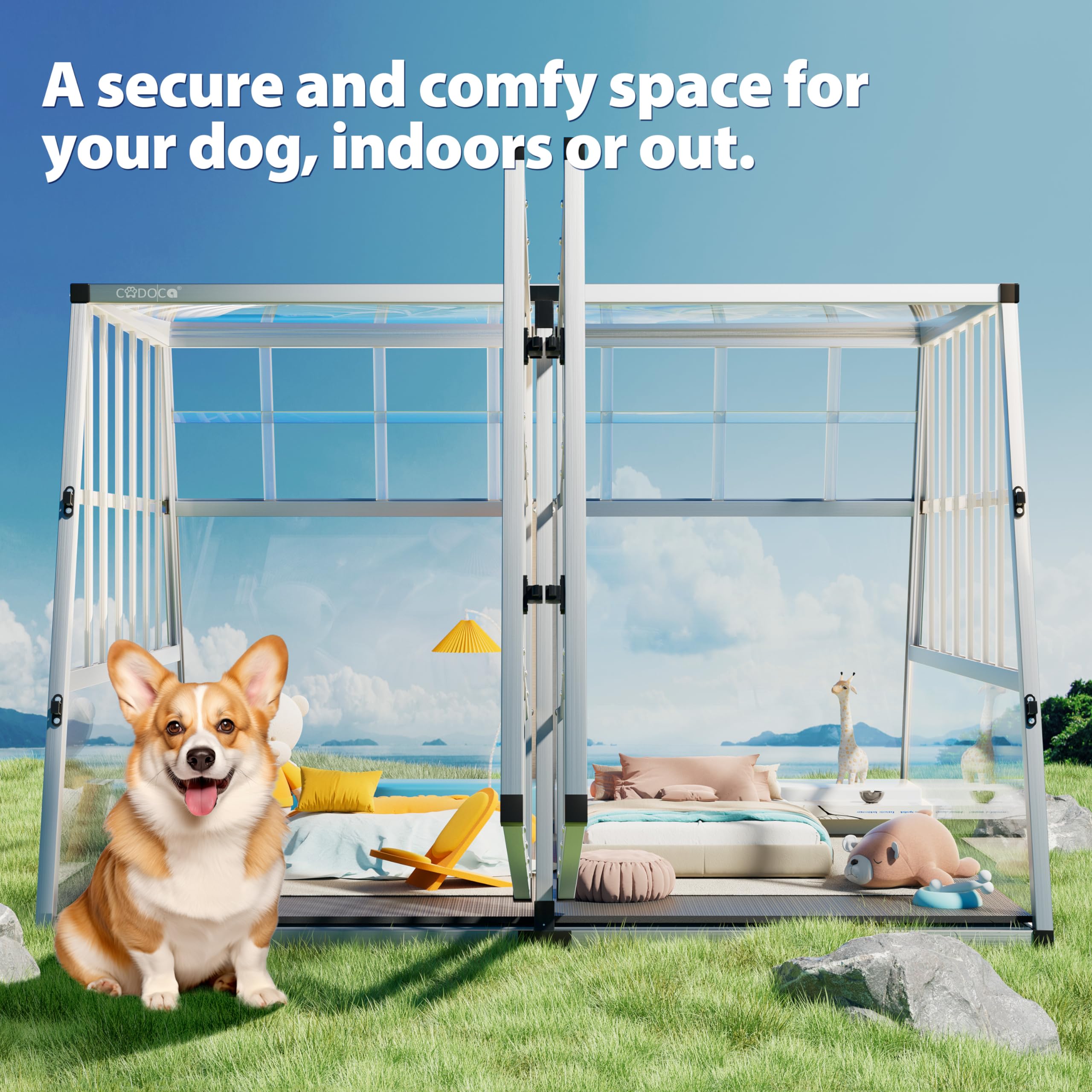 CADOCA® XXL Aluminum Pet Travel Crate for Cars - 97x90x70cm Lockable Dog & Cat Carrier Transport Cage | Durable Animal Crate for SUV Trunk & Road Trips | Perfect for Vet Visits, Camping & Air Travel