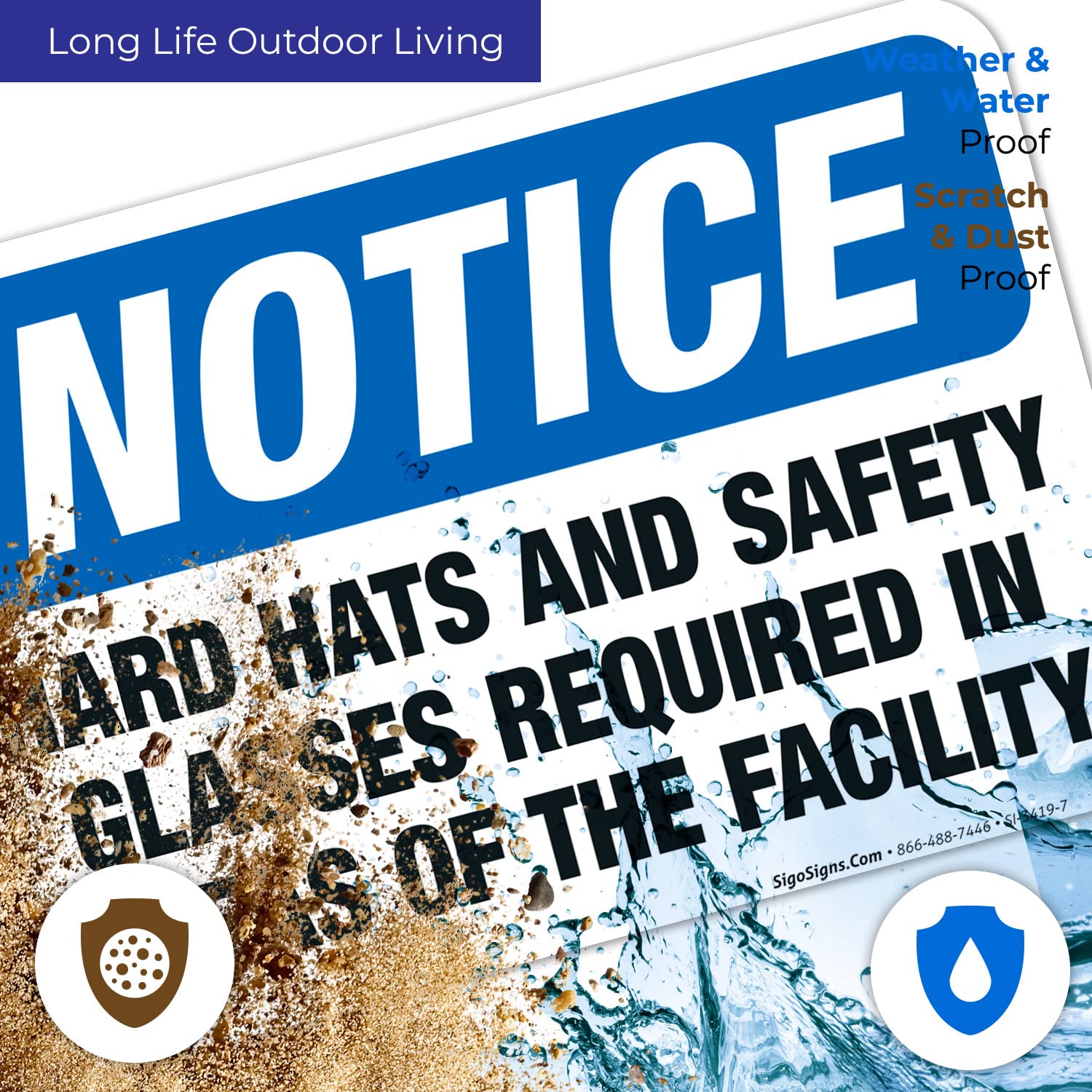 OSHA Compliant Facility Safety Signs - 10x7 Inch Hard Hat & Safety Glasses Required Vinyl Decal | Durable 4 Mil Weatherproof & UV Resistant Sticker | Made in USA | Perfect for Construction Sites, Warehouses & Industrial Areas