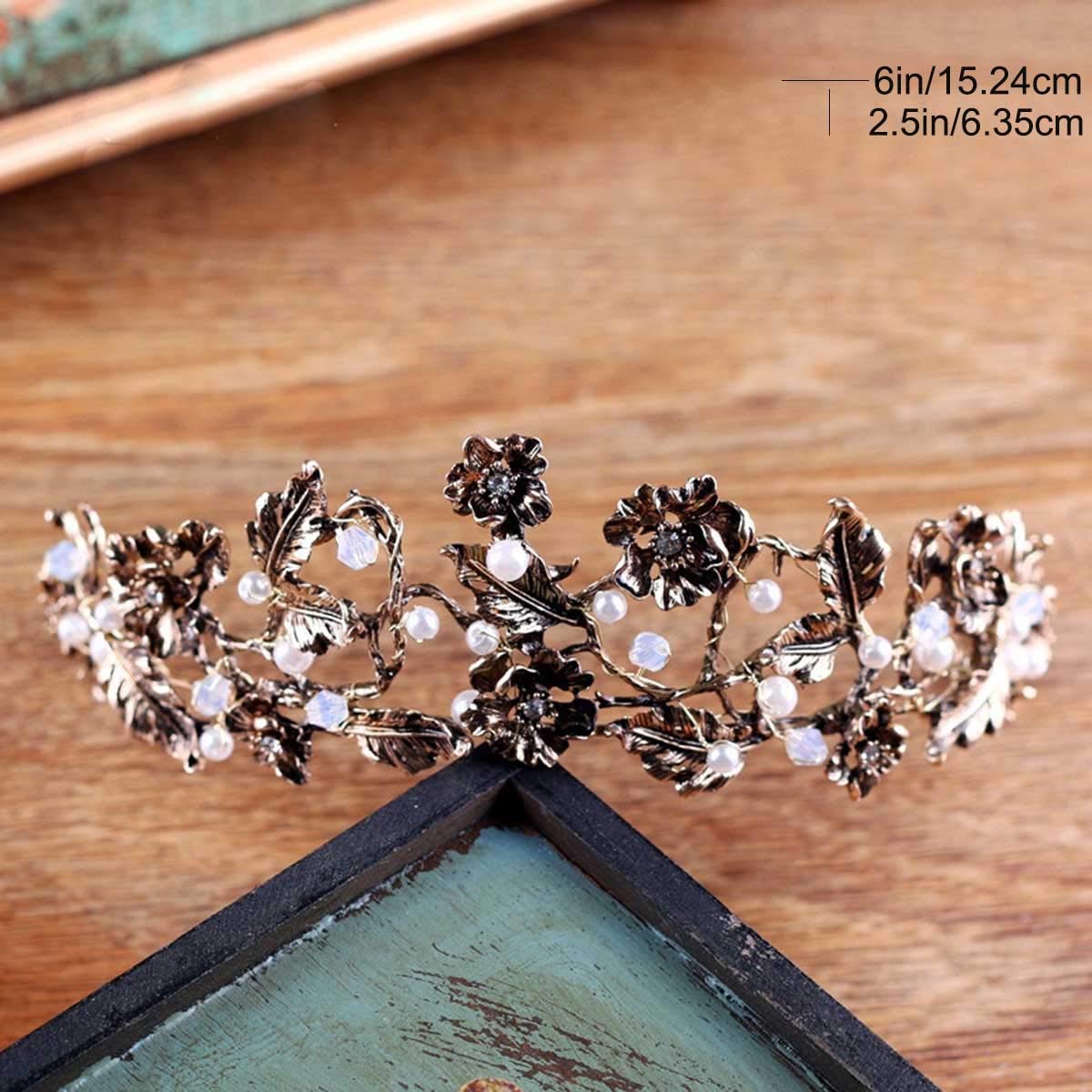 Gold Flower Dragonfly Crown Tiara for Women - Elegant Wedding Bridal Queen Headpiece for Brides, Girls & Teens - Perfect for Weddings, Prom, Pageants & Special Occasions