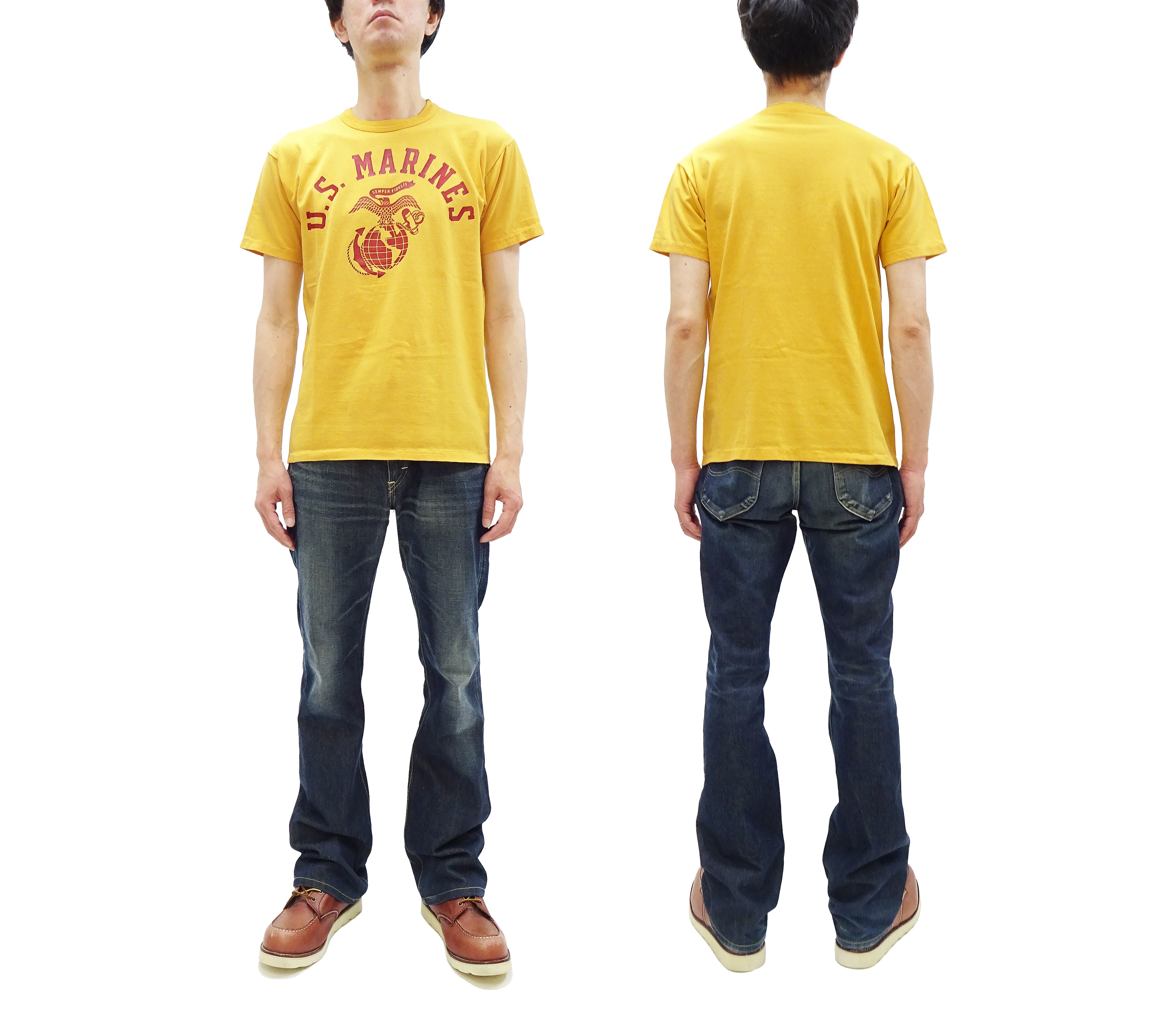 TOYS McCOY Men's Graphic Loopwheel Short Sleeve T-Shirt - Taxi Driver & U.S. Marines Printed Tee (TMC2515-060) in Faded Yellow | Vintage Style Casual Wear for Everyday Outfits & Street Fashion