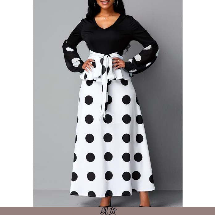 European & American Women's High Waist Mesh Dot Print Long Dress - Cross Border Fashion for Parties, Weddings & Evening Events