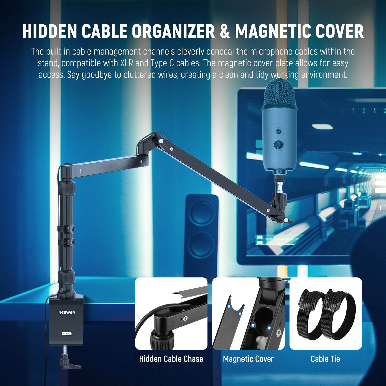 NEEWER MST002 Low Profile Microphone Arm Desk Mount with Damping - Perfect for Podcasting, Streaming & Home Studio Recording