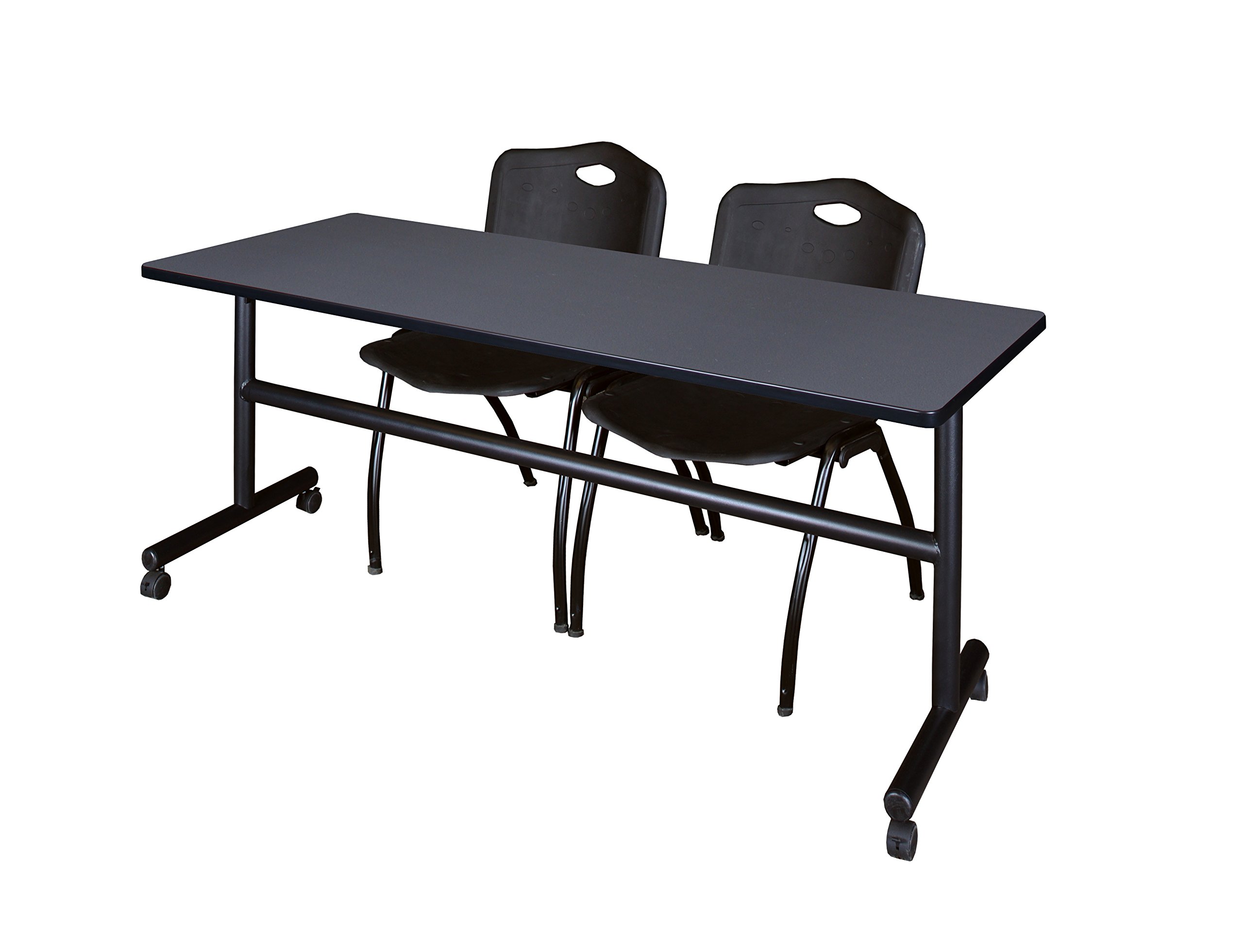 Kobe 72 Inch Flip Top Mobile Training Table with 2 Stackable Chairs - Grey & Black - Perfect for Home Gym, Office Training, and Classroom Activities