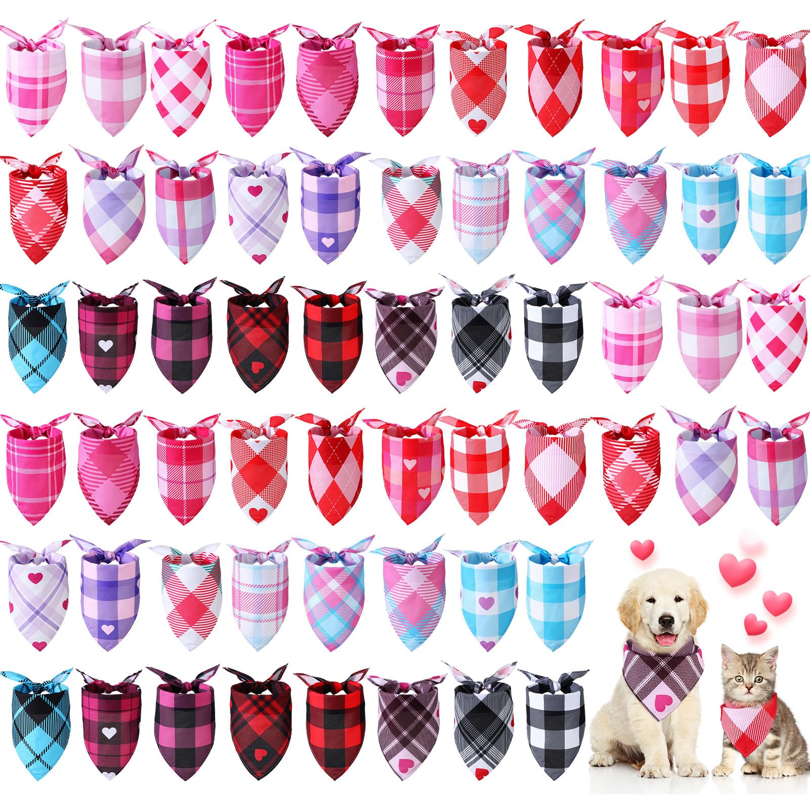 Sweetude 60 Pcs Plaid Dog Bandanas Bulk - Adjustable Washable Pet Scarves for Small to Large Dogs & Cats - Wedding, Mother's Day & Holiday Pet Costume Accessories - Perfect for Parties, Grooming & Photo Shoots