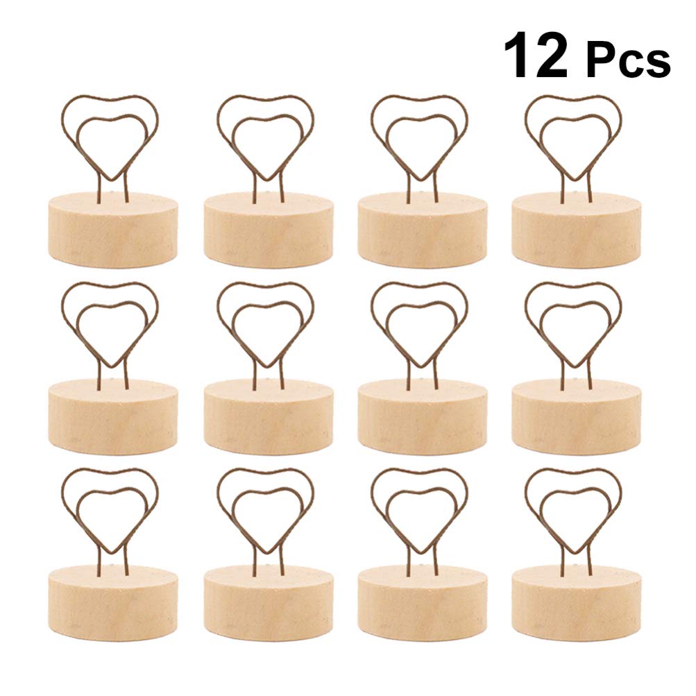 PRETYZOOM 12 Pcs Rustic Wood Wedding Table Number Holders - Bamboo Menu Stands, Card Holders & Memo Clips for Wedding Decor, Office Organization & Home Display