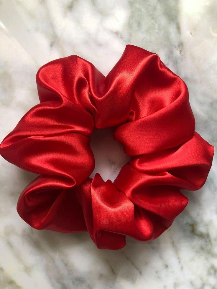 SNEH 4-Pack Satin Silk Hair Scrunchies for Women & Girls - Soft Ponytail Holders, Hair Volumizer & Hair Ties Combo (Red) - Perfect for School, Work, Gym & Everyday Styling