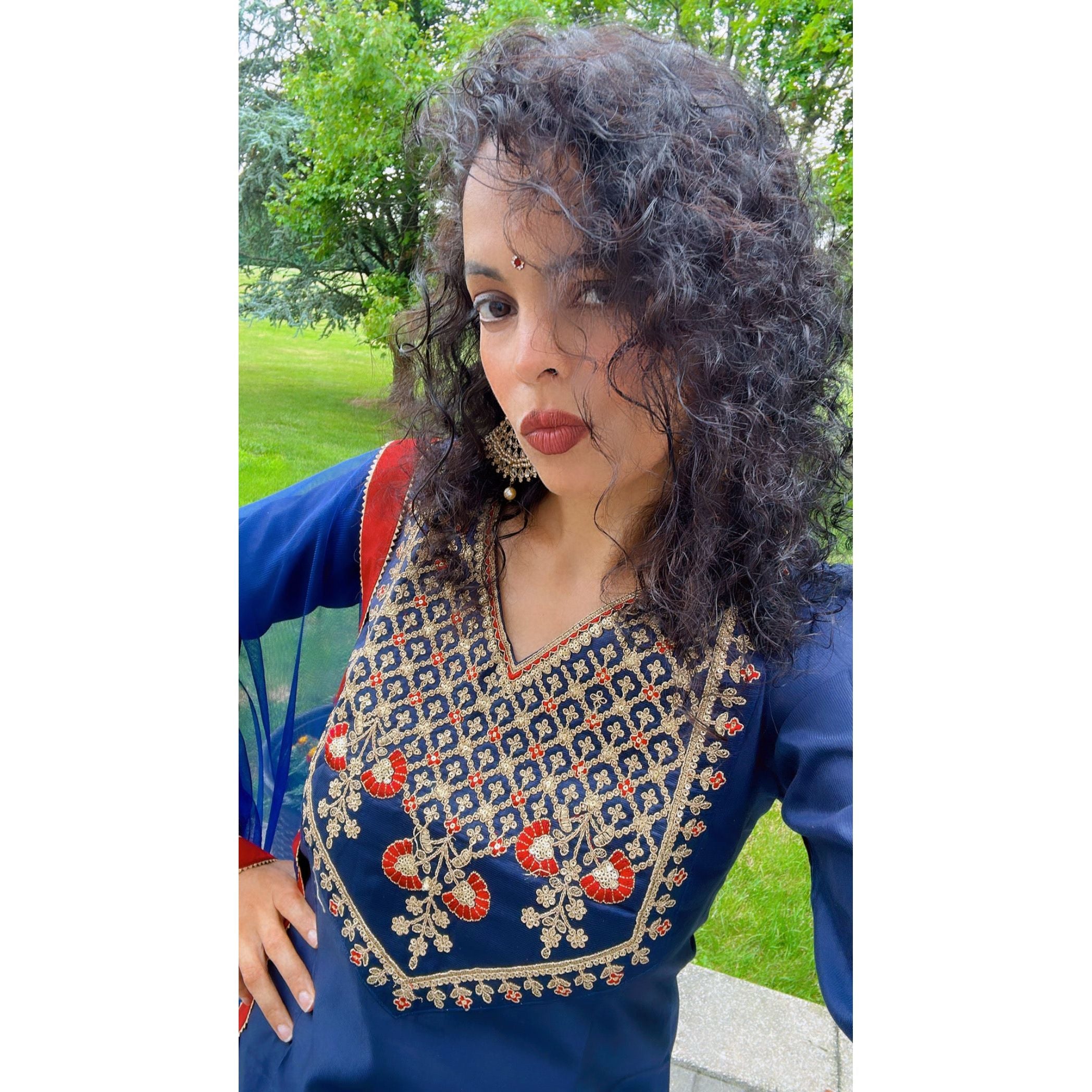 Elegant Navy Blue Embroidered Kurta Set with Yoke, Palazzos & Dupatta - Traditional Indian Outfit for Women - Perfect for Weddings, Festivals & Special Occasions