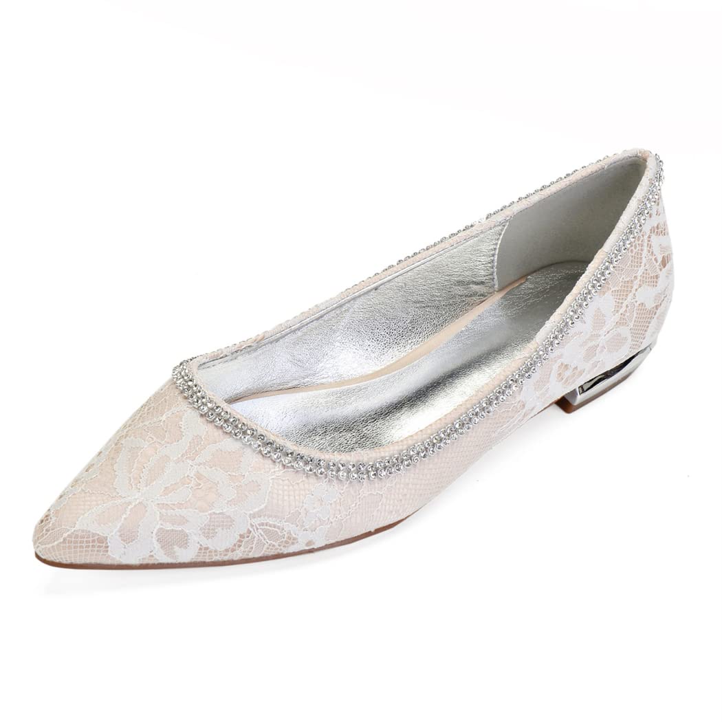 SJGOSTE Women's Elegant Lace Wedding Flats - Pointed Toe Bridal Shoes for Bride, Formal Party, Prom & Special Occasions - 1.5cm Low Heel Closed Toe Ballet Flats | Perfect for Ceremonies, Receptions & Photoshoots