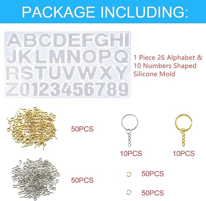 Alphabet Silicone Molds for Resin - A-Z Letter & Number Epoxy Casting Molds DIY Keychain Making Kit - Perfect for Jewelry, Crafts, and Home Decor Projects