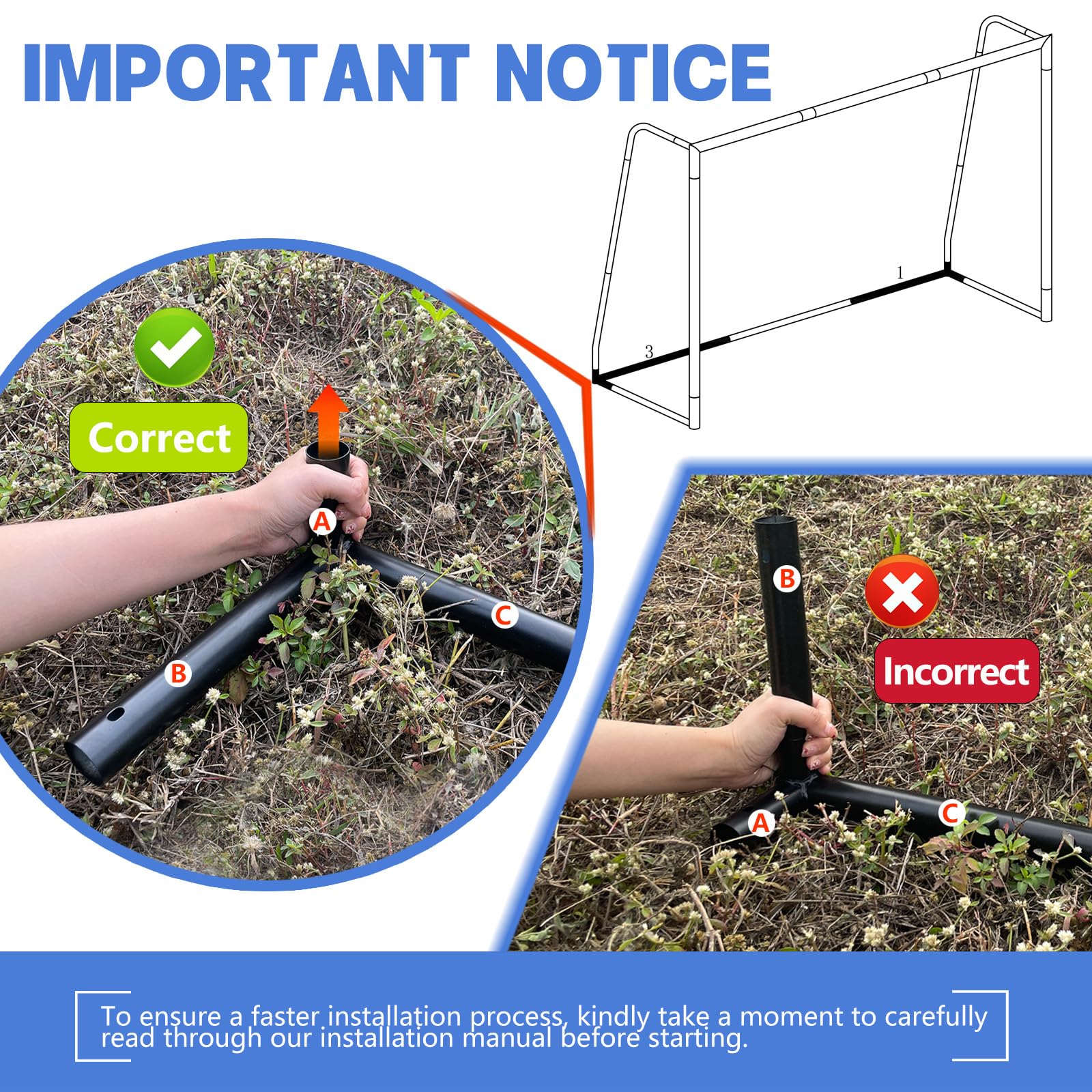 6x4/8x5/10x6.5/12x6.5ft Metal Soccer Goal for Backyard - Adjustable Kids & Adults Soccer Net with Zipper Design, Easy Assembly, Weatherproof Foam Padded Goal Post - Perfect for Youth Training, Backyard Practice & Family Soccer Games