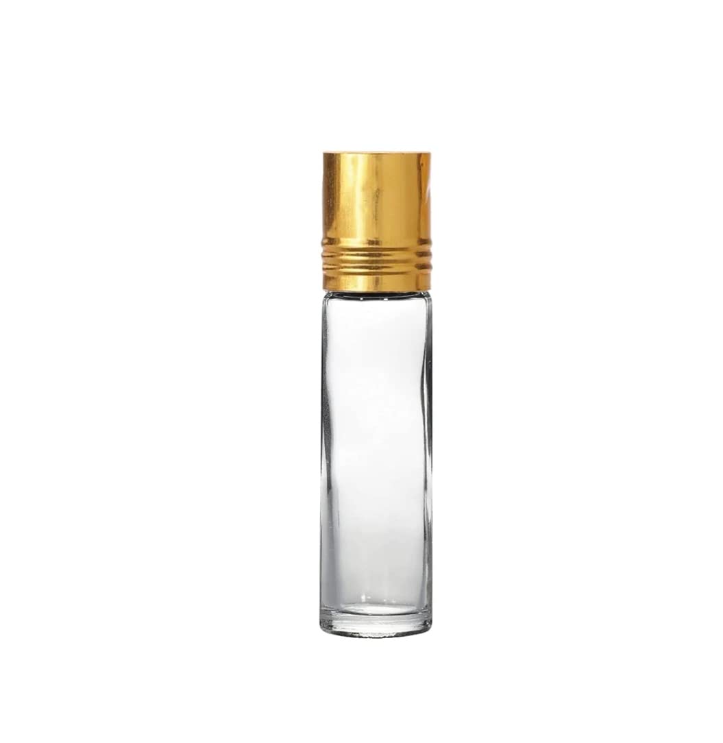 Refillable 10ml Roll On Glass Bottles with Golden Cap - Set of 10 for Perfume, Essential Oils, Attar & Lip Balm | Portable Travel Size for Aromatherapy, DIY Beauty & Gift Giving