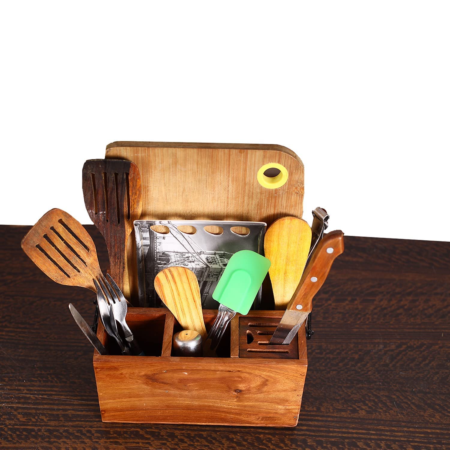 Premium Wooden Spoon Stand for Dining Table - Large Kitchen Cutlery Holder for Spoons & Forks - Natural Wood Utensil Organizer | Perfect for Kitchen Countertops, Dining Tables & Restaurants