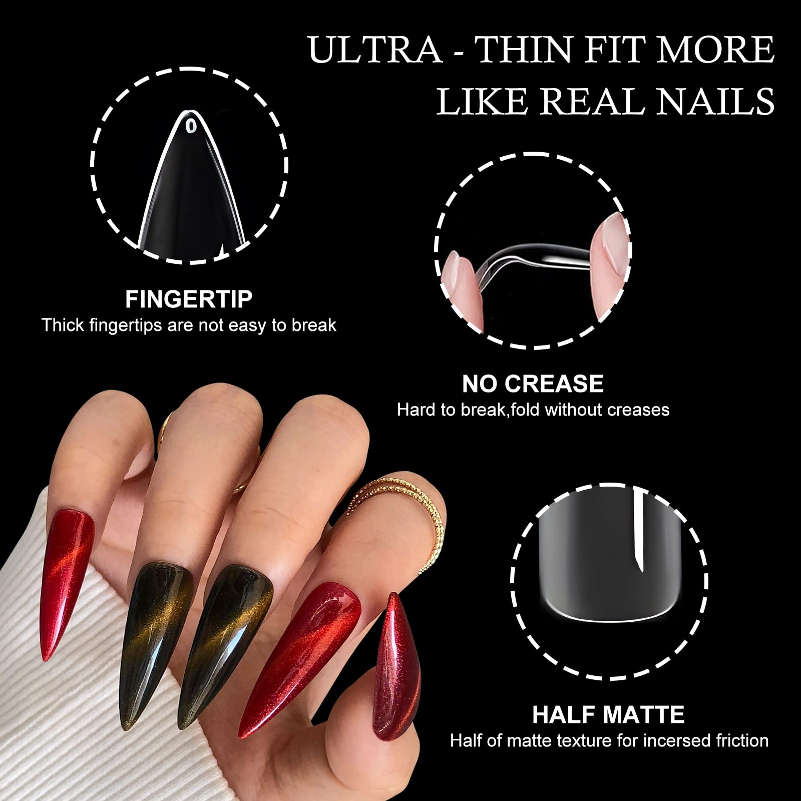 LoveOurHome 600pc Clear Stiletto Press on Nails - Medium Length Acrylic Fake Nails with Pointed Tips for Gel Nail Extensions | Perfect for Parties, Weddings & Special Occasions