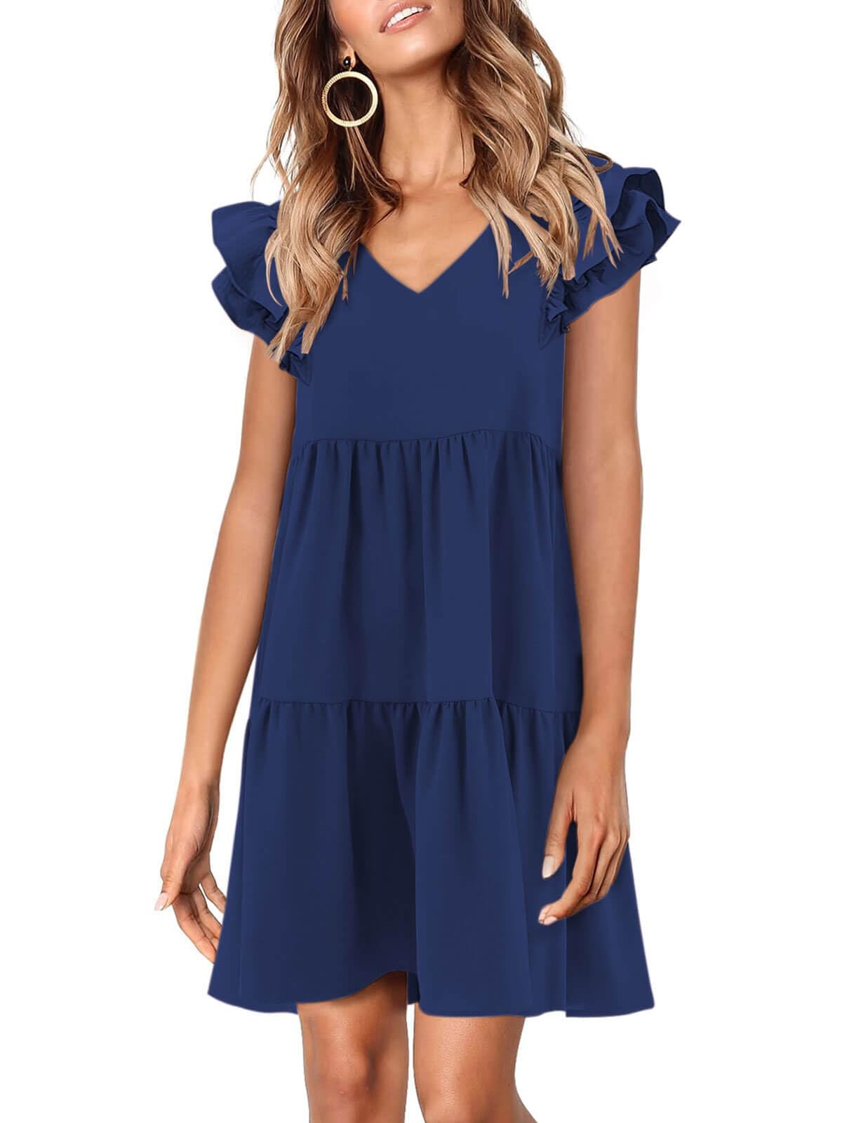 Zwurew Women's Summer Babydoll Dress 2025 - Cute Ruffle Cap Sleeve V-Neck Flowy Swing Mini Sundress | Beach Vacation, Date Night, Casual Outfit