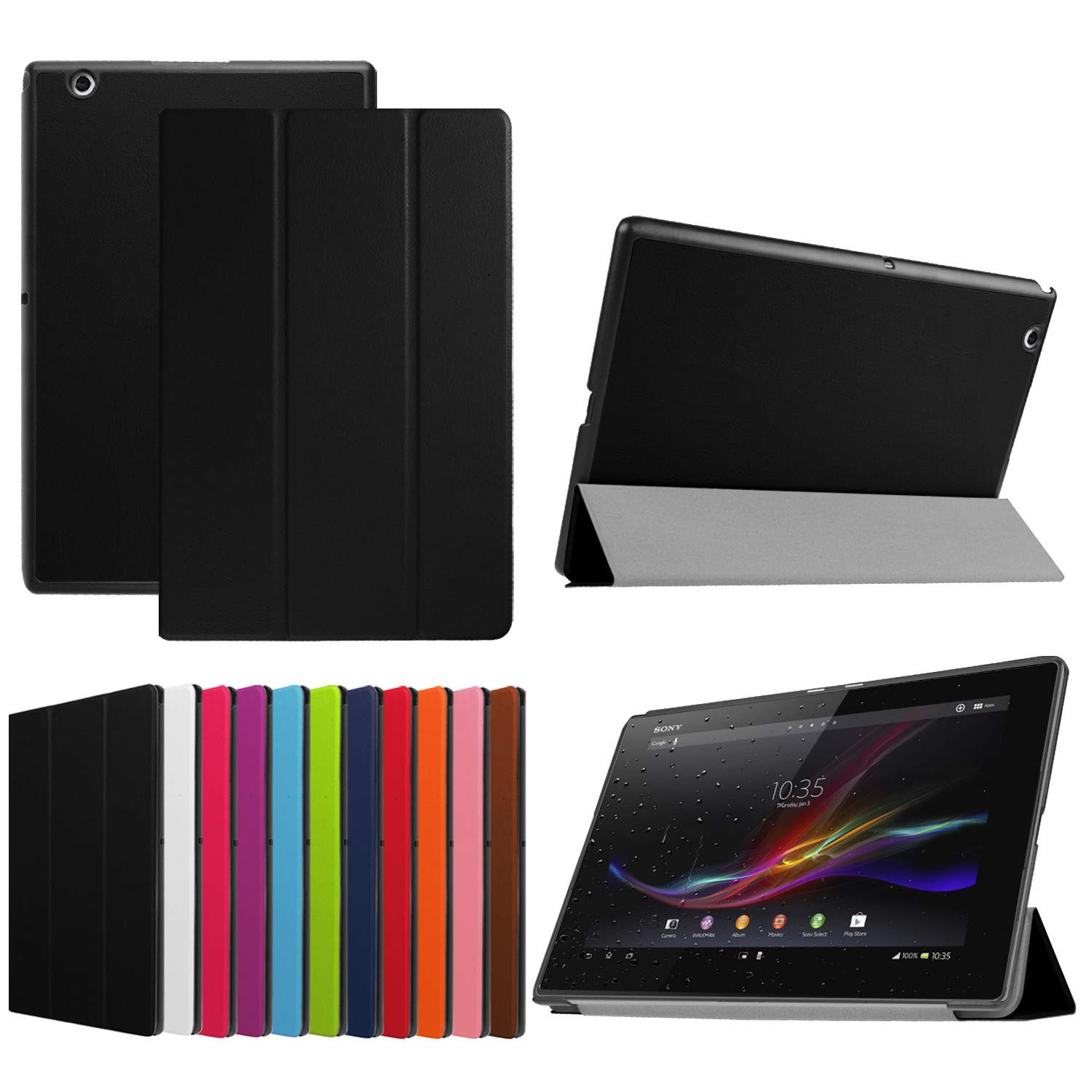 Sony Xperia Z4 Tablet Case - Full Body Protection Flip Leather Cover with Bumper, Tablet Holder & Shell Protector (Black) - Perfect for Work, Travel & Daily Use