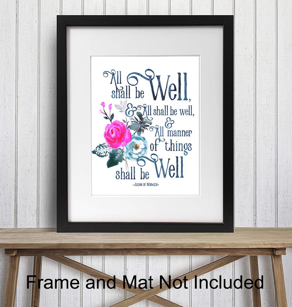 Julian of Norwich 'All Shall Be Well' Christian Wall Art - Inspirational Bible Verse Decor for Home & Church - Catholic Religious Gifts, Spiritual Encouragement, Faith-Based Home Decor - Perfect for Prayer Rooms, Sunday School & Christian Meditation Spaces