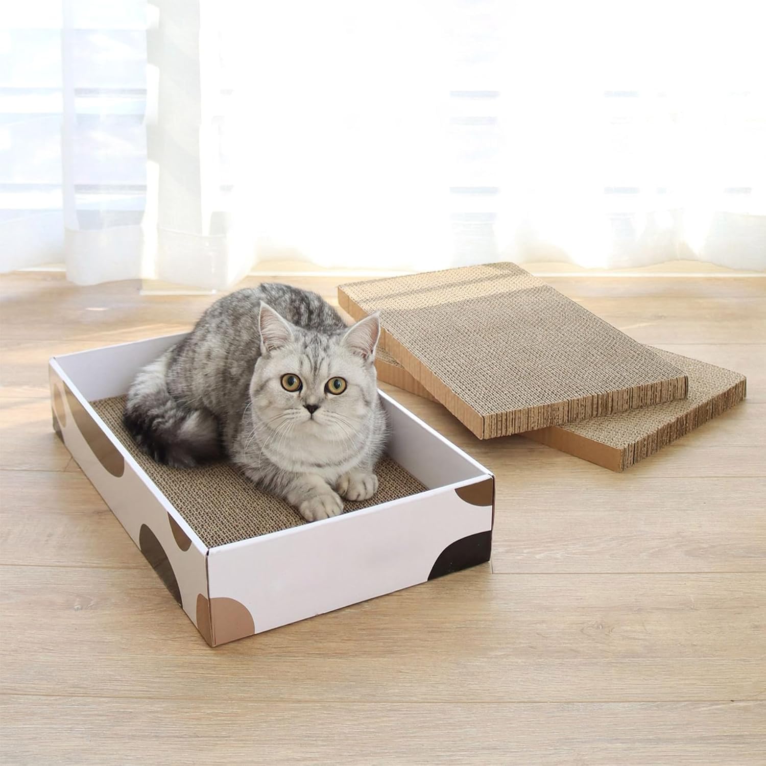 ComSaf 3-Pack Reversible Cat Scratching Board Mat - Durable Cardboard Scratcher Bed for Indoor Cats (43x26x8cm) - Perfect for Claw Trimming, Playtime & Nap Time - Great for Living Rooms, Bedrooms & Cat Play Areas