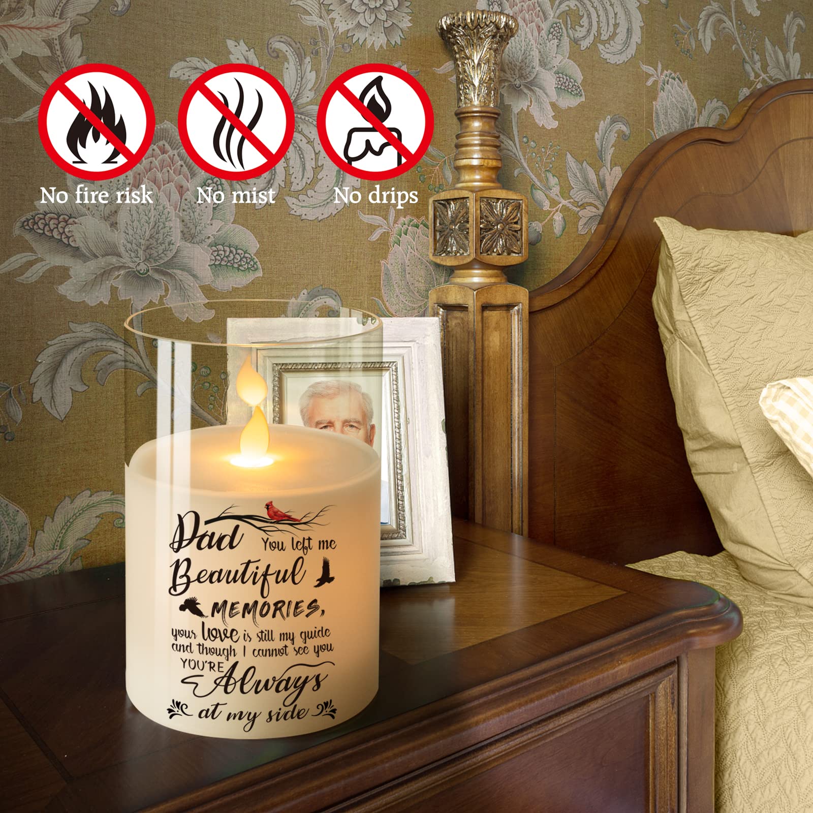 Real Wax LED Memorial Candle with Timer - Flameless Sympathy Gift for Loss of Father, Loved One, Bereavement & Remembrance - 6