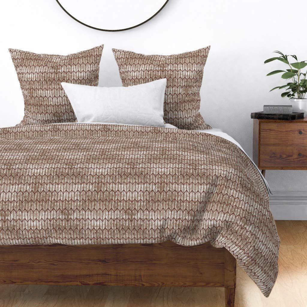 Apailana Geometric Brocade Cotton Sateen Duvet Cover King/California King Size - Japanese Chevron Print Custom Bedding Set by Spoonflower for Luxury Bedroom Decor