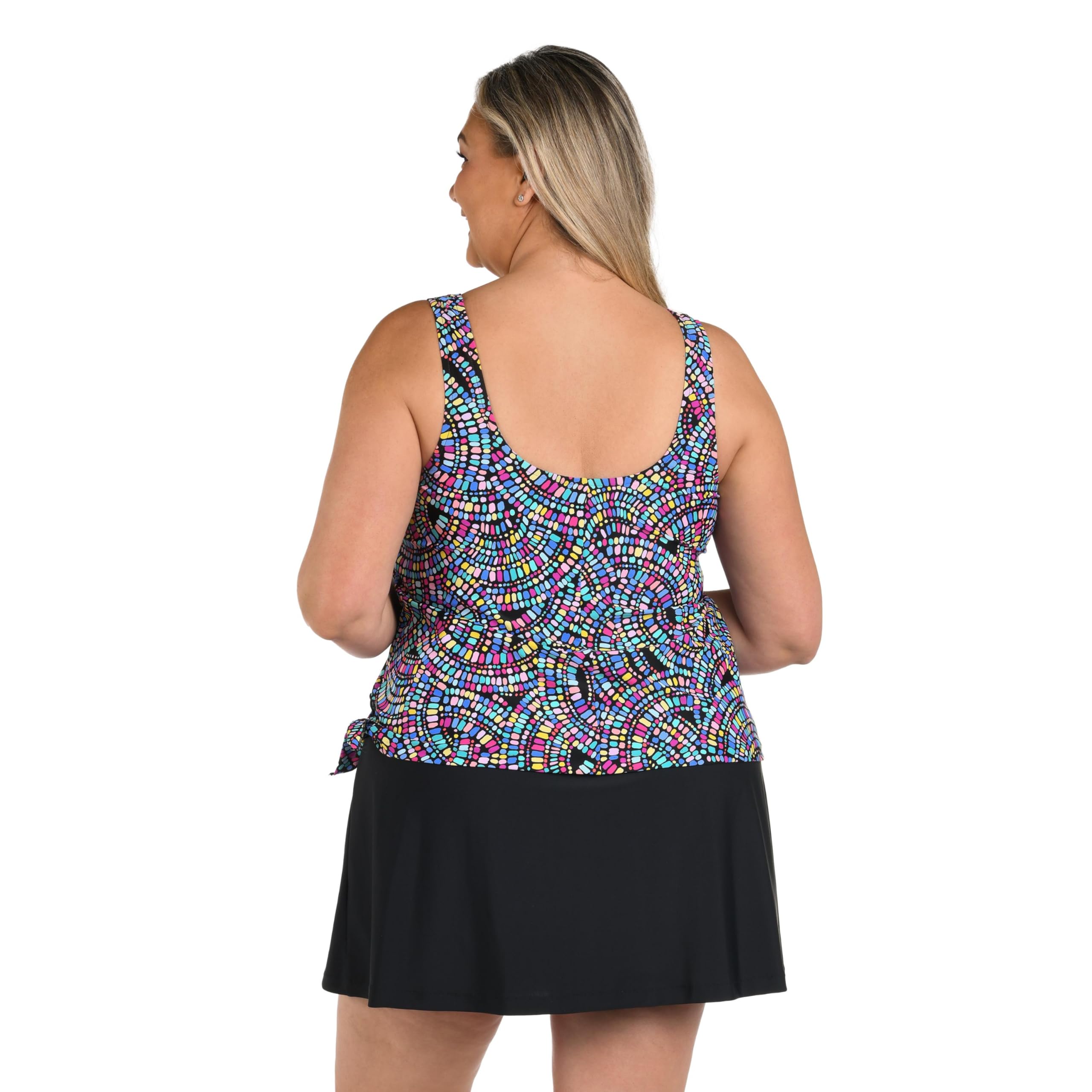 Women's Scoop Neck Faux Tankini Swim Dress - One Piece Swimsuit with Built-in Bra & Skirt for Beach, Pool & Vacation
