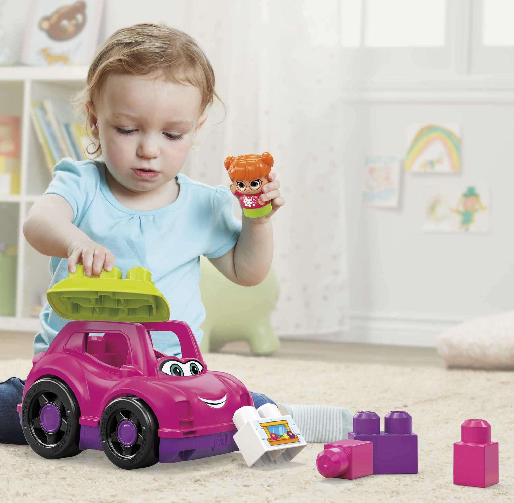 Mega BLOKS First Builders Toddler Building Blocks Toy Set - 6 Piece Pink Catie Convertible with Storage & Figure - STEM Learning Toys for Kids Ages 1+ - Perfect for Early Childhood Development & Creative Play at Home or Preschool
