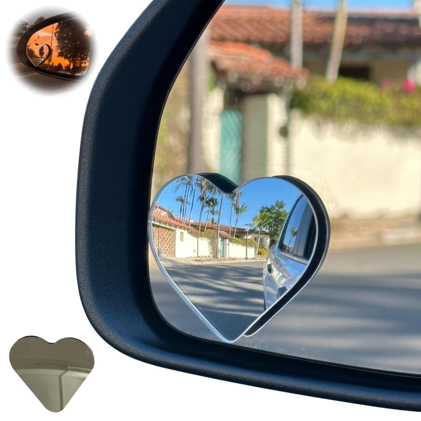 Heart Shaped Blind Spot Mirrors for Cars - Frameless 360° Wide Angle Convex Rearview Mirrors (1 Pair) - Cute Heart Design for Enhanced Safety & Style - Perfect for Compact Cars, SUVs & Trucks