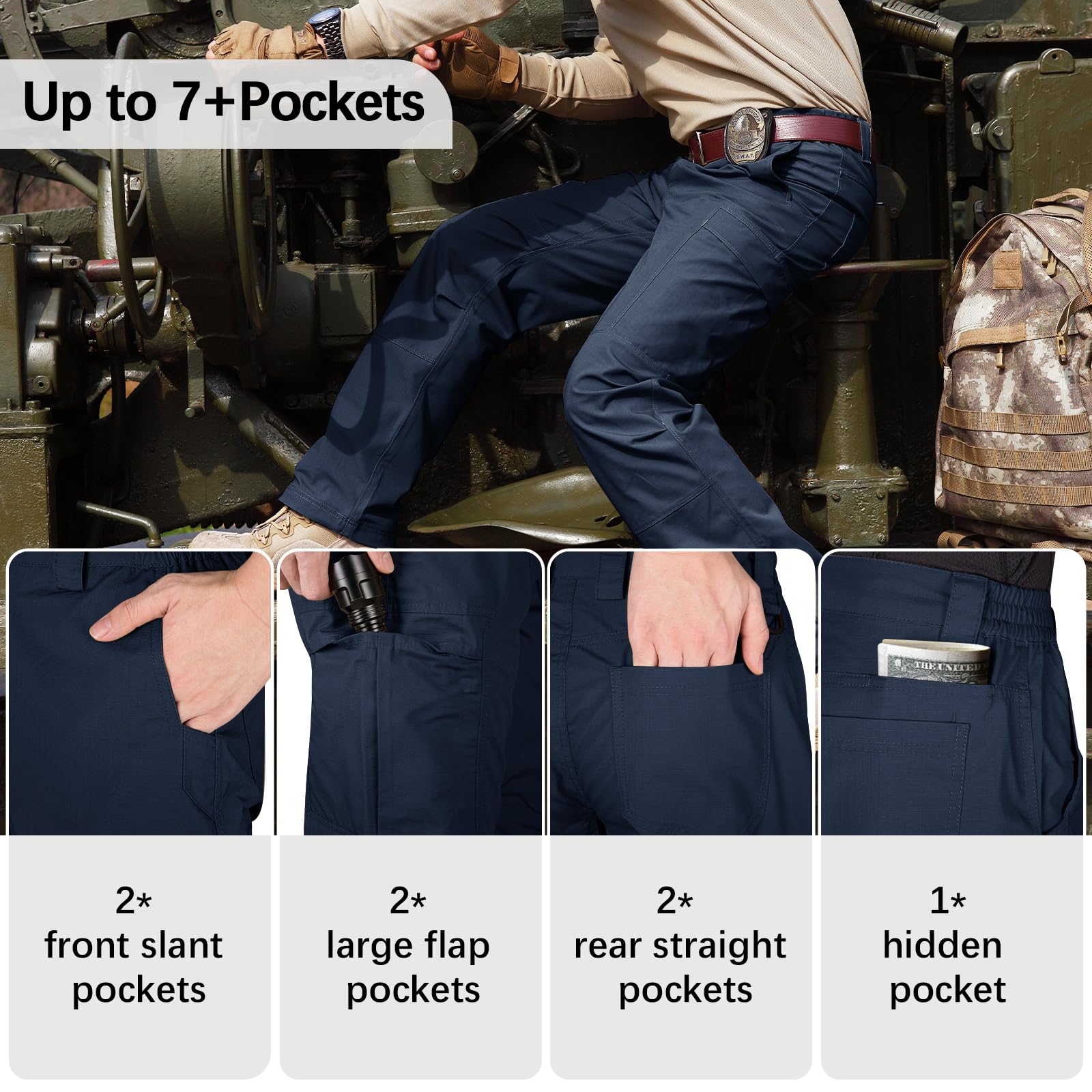 FREE SOLDIER Men's Tactical Cargo Pants - Water Resistant Ripstop Work Pants for Outdoor Hiking, Camping & Military Use - Lightweight Durable Men's Pants for Adventure & Daily Wear
