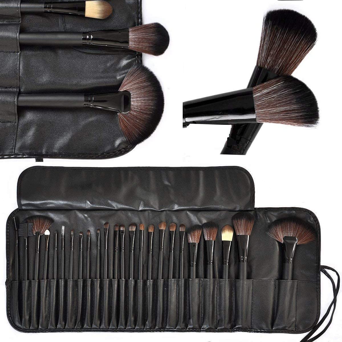 Professional Synthetic Kabuki Makeup Brush Set - Foundation, Blush, Eyeshadow Brushes with Blender Sponge & Brush Cleaner | Perfect for Contouring, Highlighting & Full Face Makeup Application