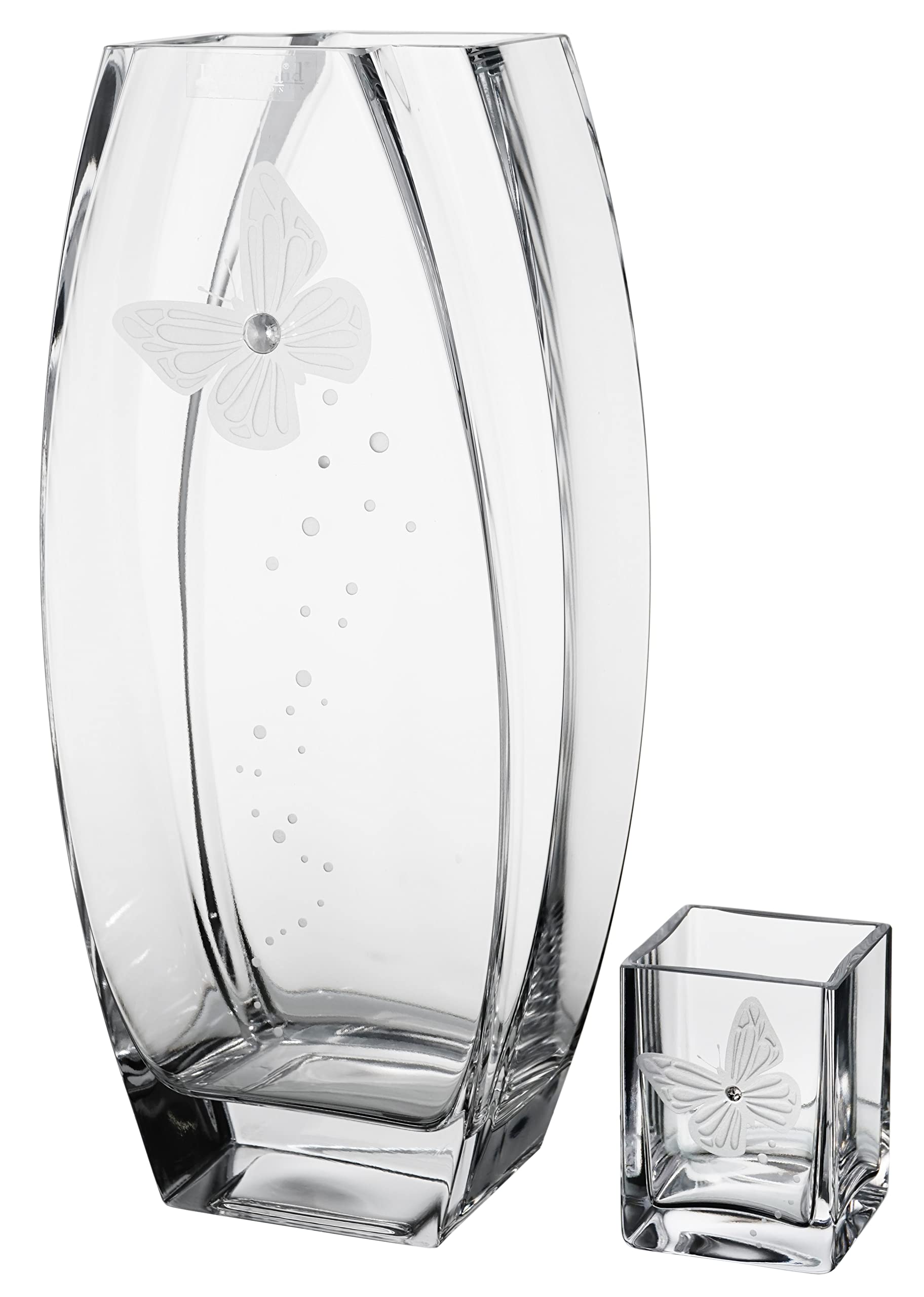 Luxury Handmade Butterfly Glass Vase with Swarovski Crystals & Etched Design - Elegant Satin-Lined Gift Box - Diamond Collection - 12.6 Inch (32 cm) Home Decor - Perfect for Wedding Centerpieces, Anniversary Gifts & Luxury Home Accents