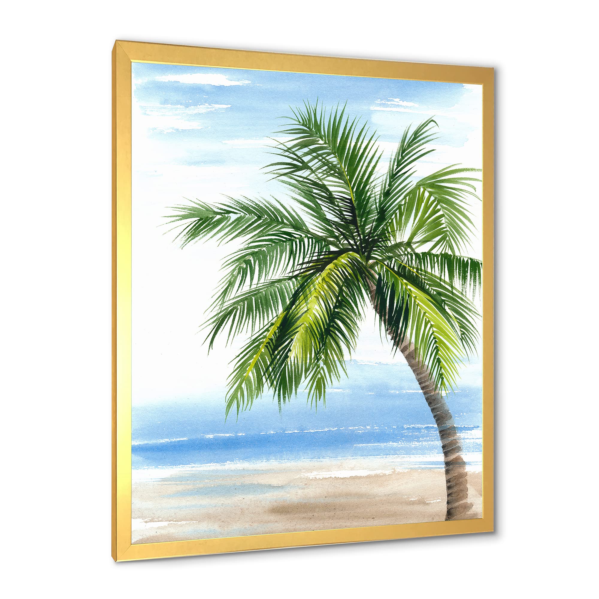 DesignQ Palm Tree At The Beach Resort Nautical & Coastal Framed Wall Art - Tropical Beach Decor for Living Room, Bedroom & Office - Perfect Coastal Theme Home Decor & Gift Idea