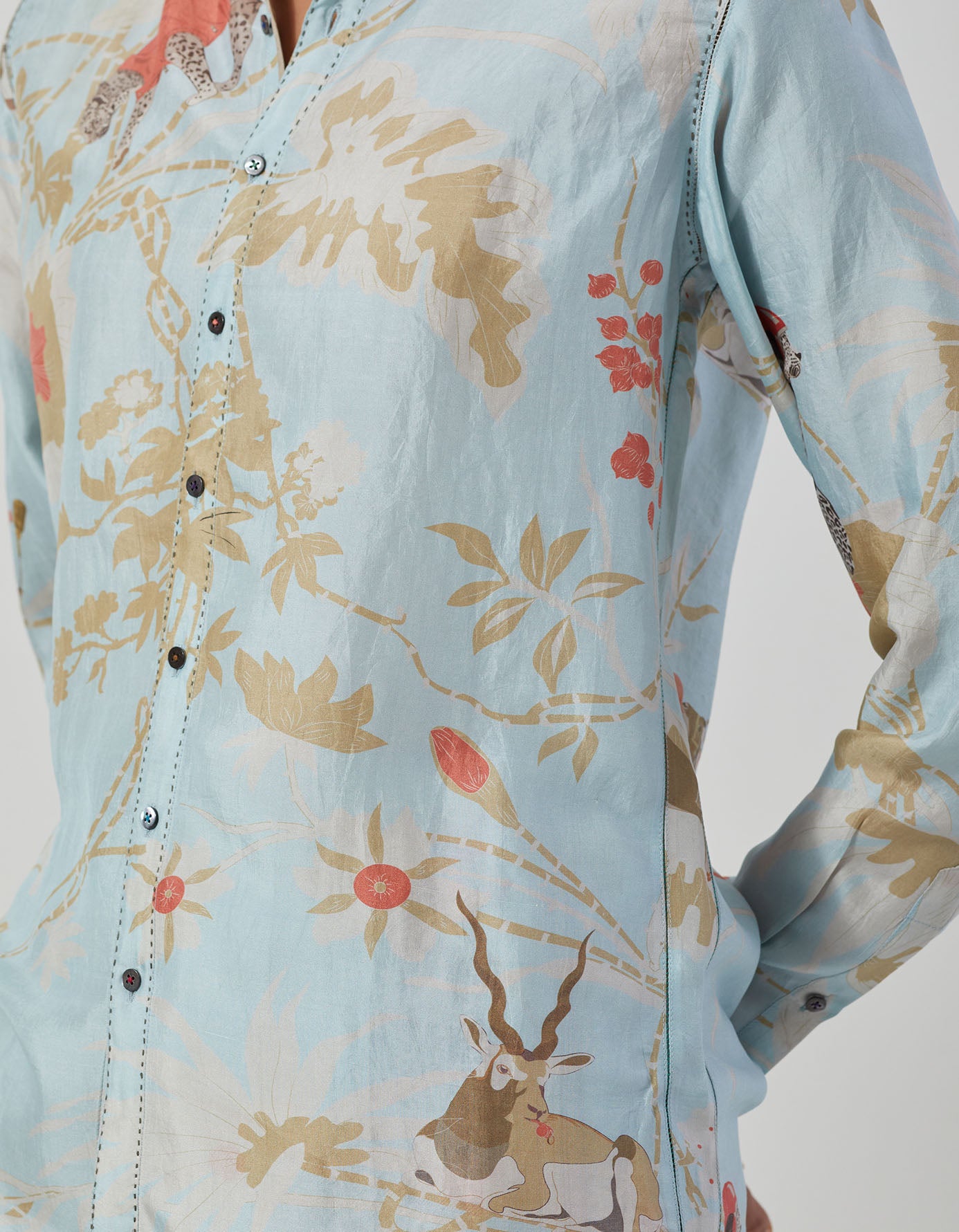 Oversized Short Sleeve Silk Shirt in Ice Blue - Perfect for Summer Outfits, Casual Wear & Beach Vacations