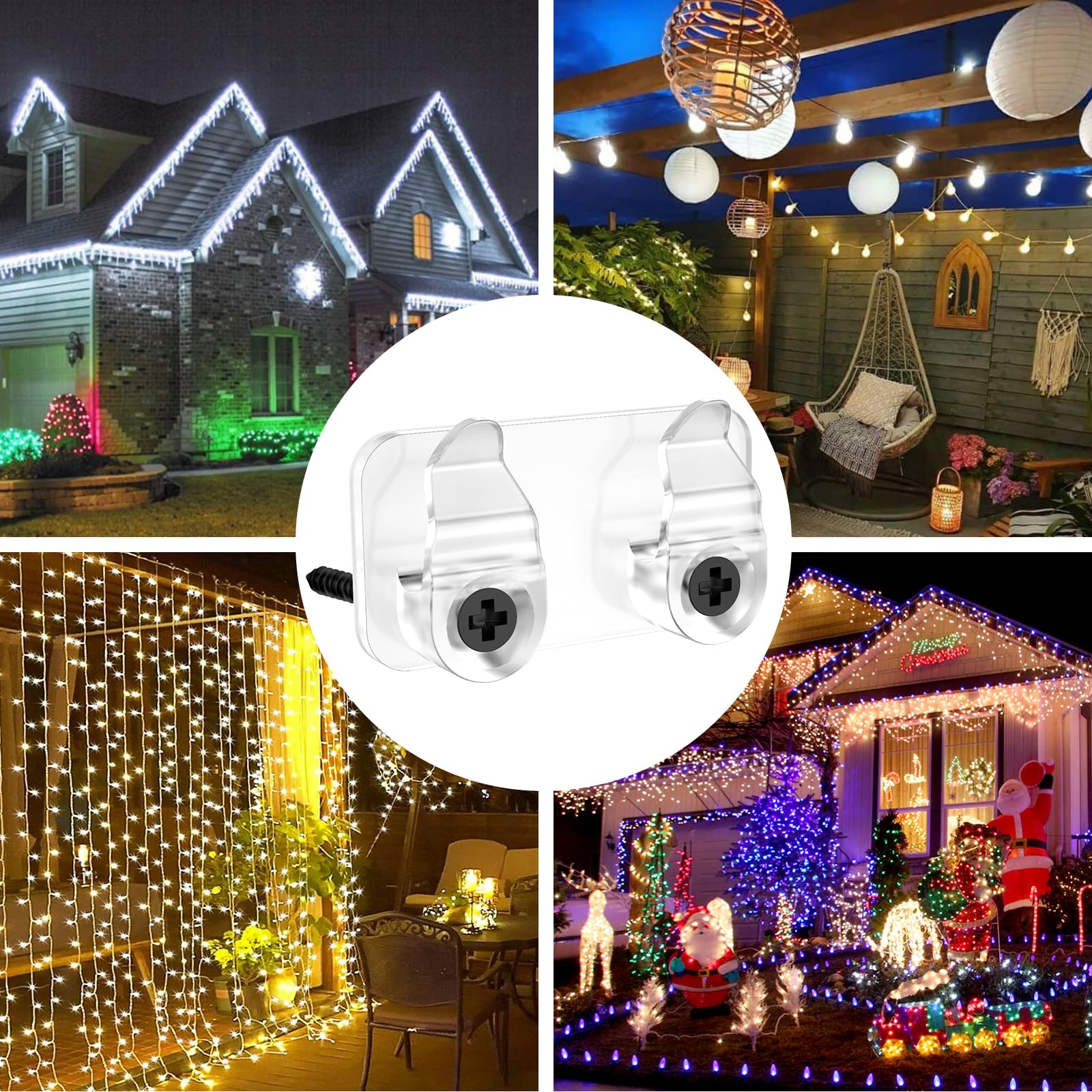 Command Outdoor Light Clips with Adhesive Strips - 50 Pack Clear Wall Clips for Hanging Outdoor Lights, Cables & Fairy Lights - Strong Adhesive Cable Management for Desk, Home & Garden Decor - Perfect for Patio, Christmas & Party Lighting