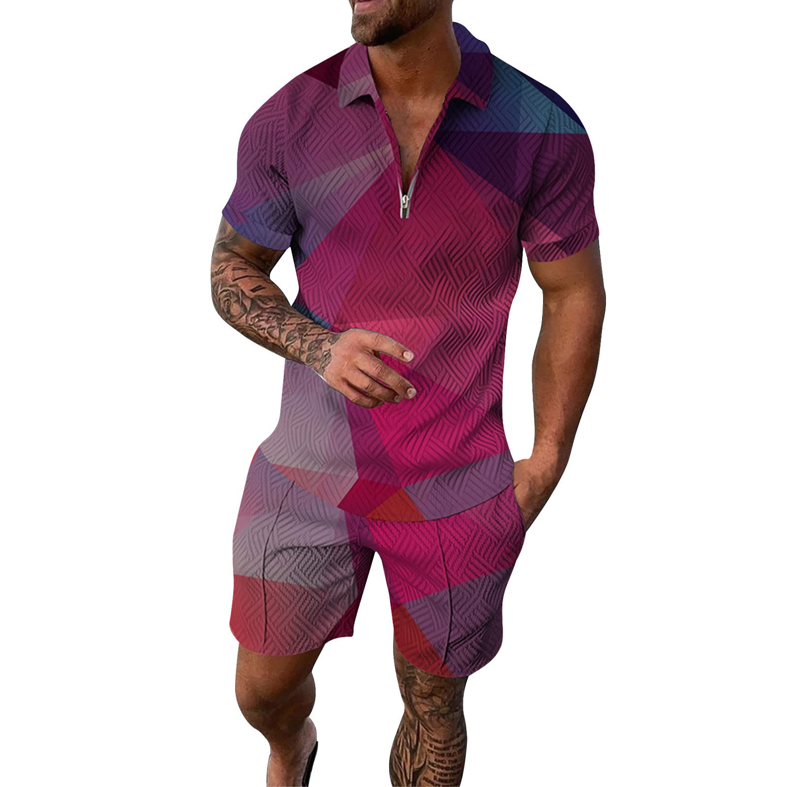 **Men's 3D Tropical Hawaiian Short Sleeve Suit Shorts - Beach, Sports & Casual Wear - Perfect for Summer Outings, Vacations, and Outdoor Activities**