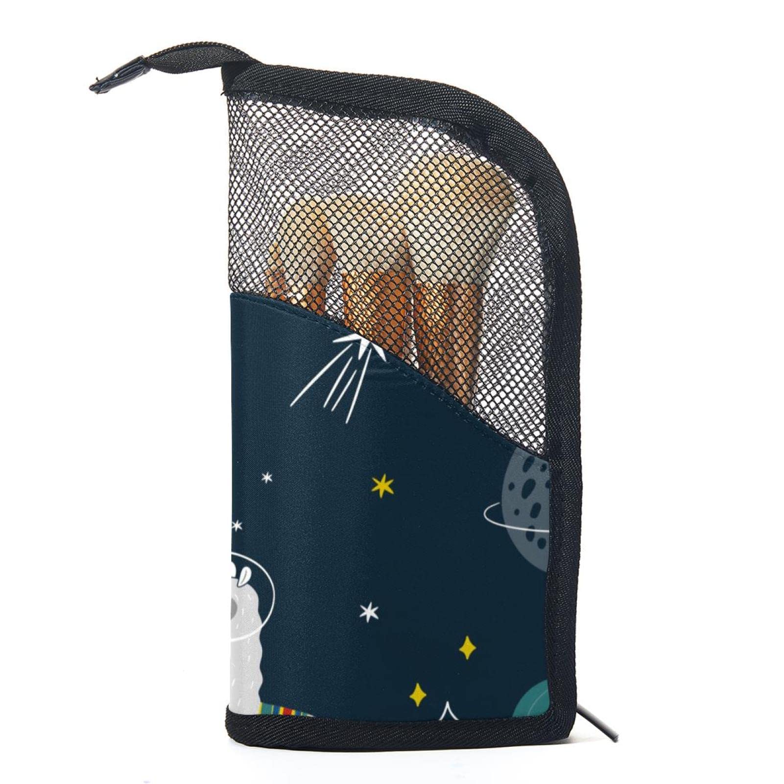 Portable Makeup Brush Organizer Bag with 12 Slots - Alpaca Sloth Turtle Chameleon Space Design - Travel Makeup Brush Holder Case for Professional Artists & Beginners - Perfect for Home, Travel & Salon Use
