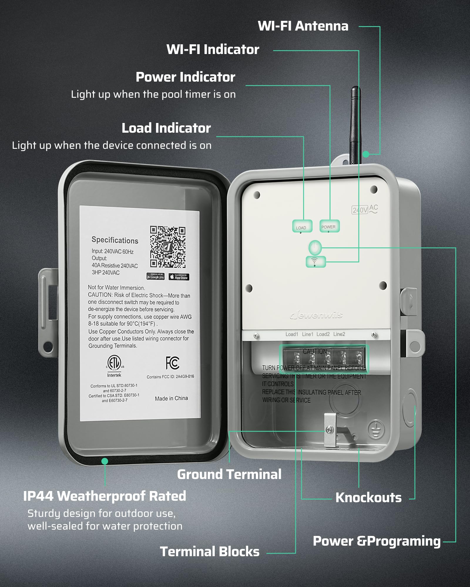 DEWENWILS Smart WiFi Pool Pump Timer - 40A 240VAC 3HP Heavy Duty Outdoor Wireless Controller for Pools & Water Heaters | Alexa & Google Assistant Compatible | ETL Certified | Perfect for Automated Pool Maintenance & Energy Savings