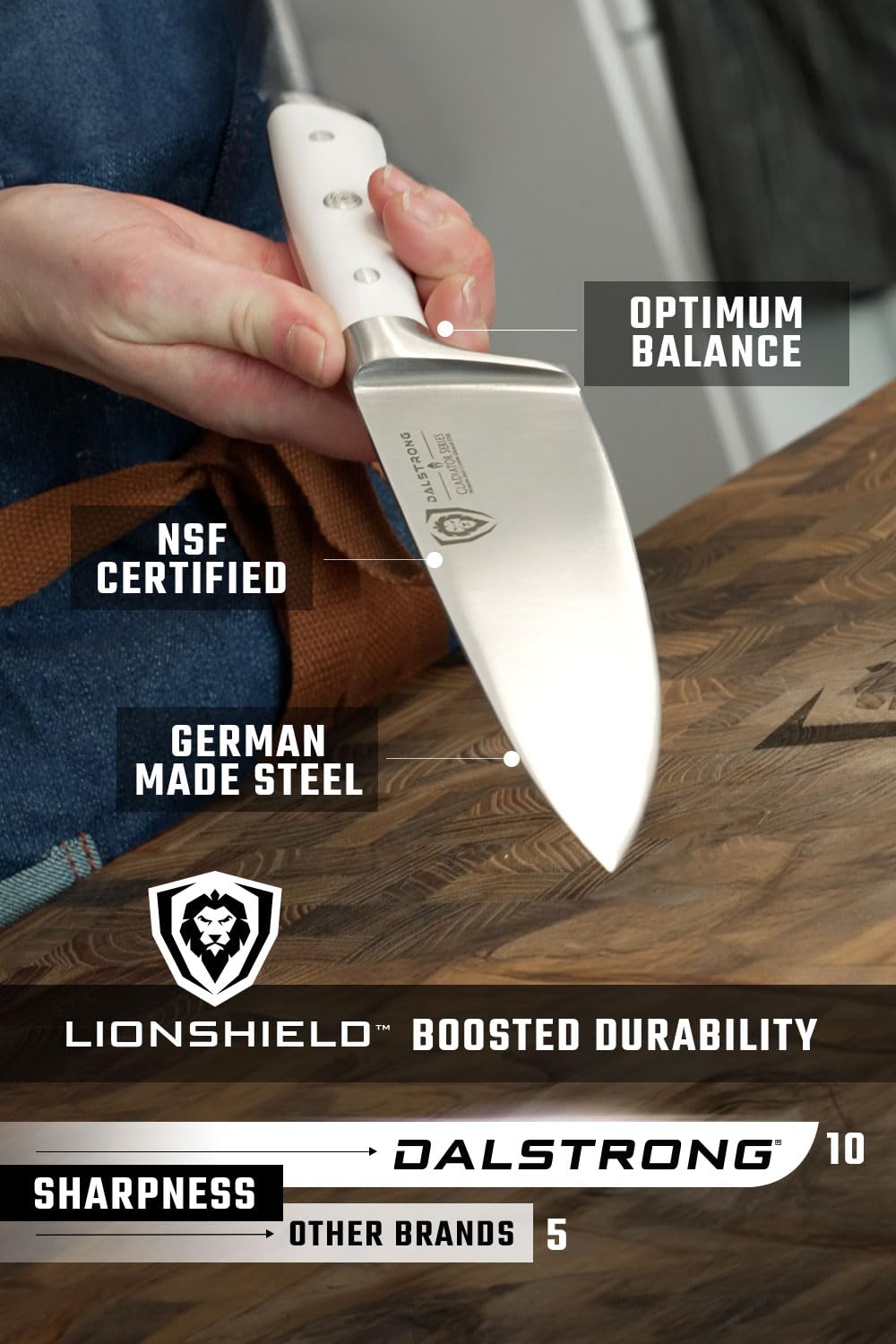 Dalstrong Gladiator Series Elite 18-Piece Stainless Steel Knife Set with Acacia Wood Block - High Carbon German Steel Knives with White Handles - NSF Certified - Perfect for Home Chefs, Cooking Enthusiasts & Valentine's Gift for Men - Ideal for Professional Kitchens, Holiday Cooking & Gourmet Meal Preparation