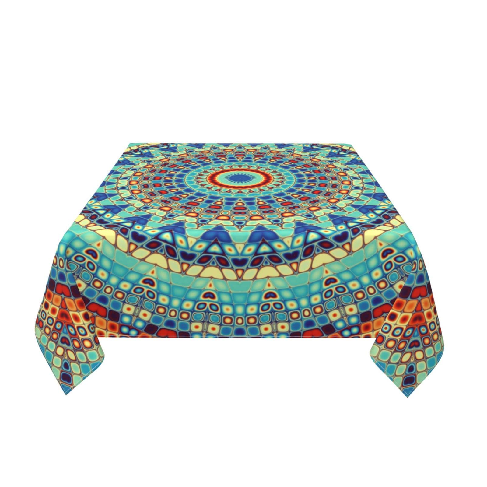 Kawani Mandala Square Tablecloth 54x54 Inch Waterproof Vinyl Bohemian Table Cover for Parties, Weddings, Picnics & Home Decor - Perfect for Spring Celebrations, Holiday Gatherings and Outdoor Dining
