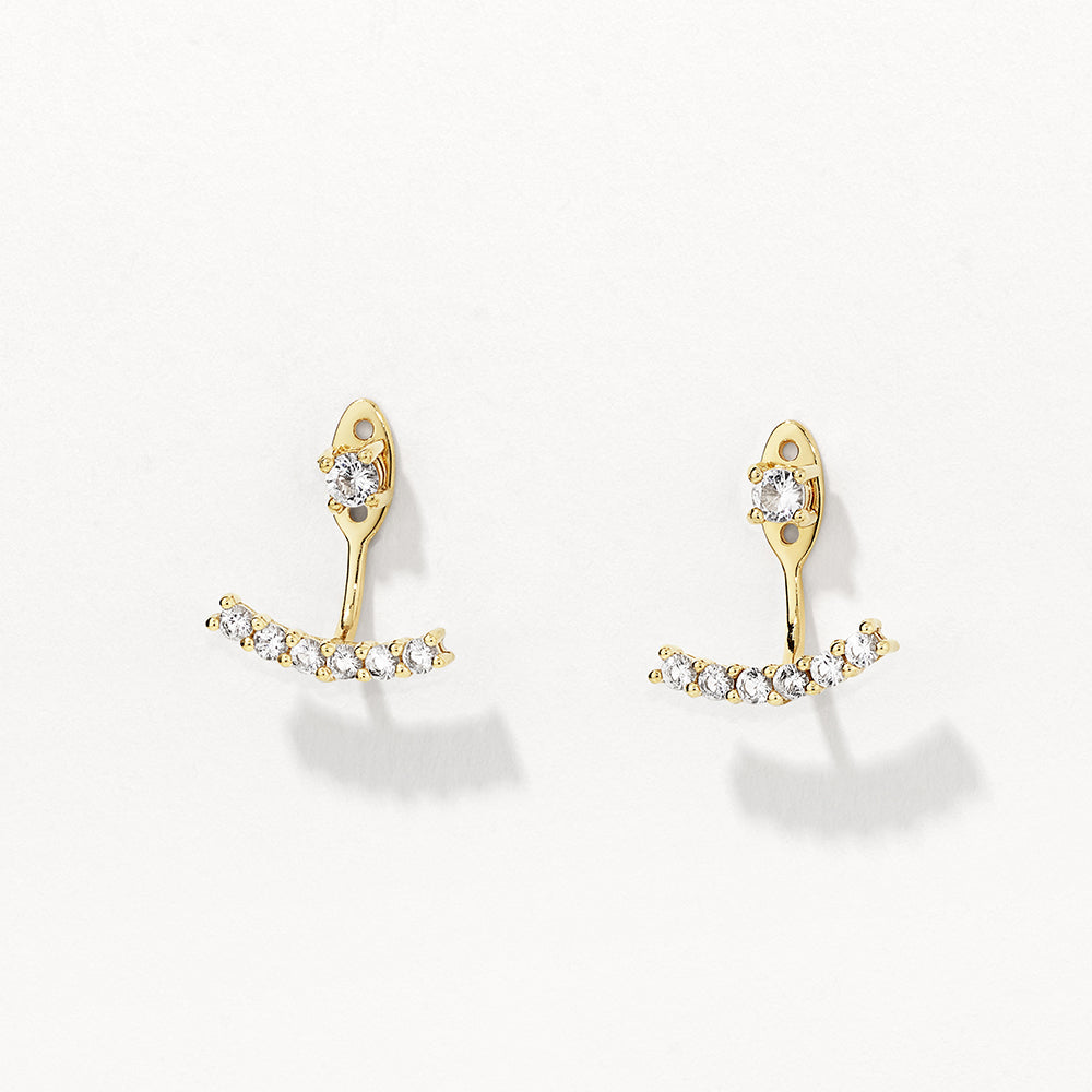 14K Gold White Topaz Pave Jacket Earrings for Women - Elegant Stud & Drop Earrings for Parties, Weddings & Everyday Wear