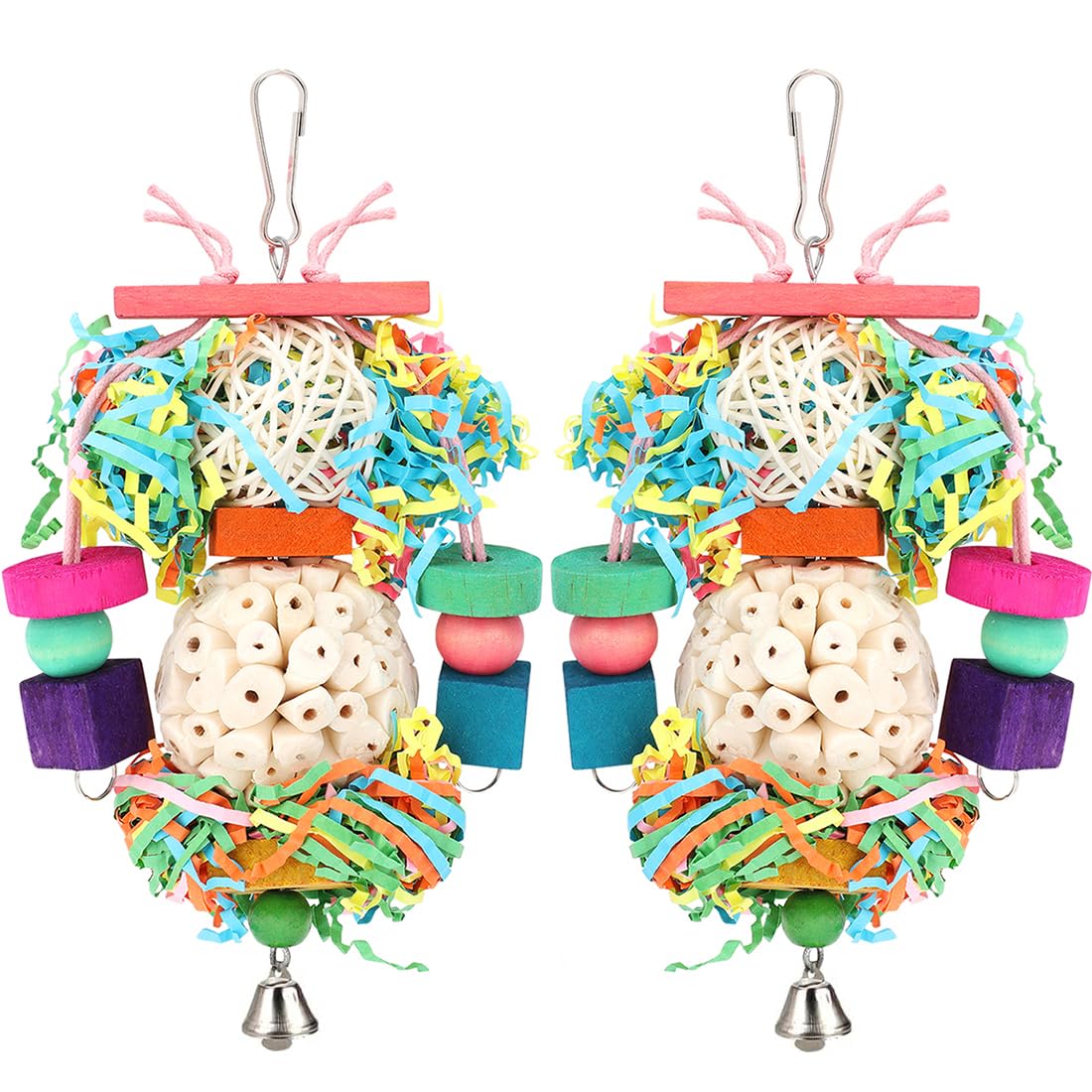 BBjinronjy 2PCS Natural Soft Sola Ball Bird Chew Toys - Hanging Foraging Shredder for Parrots, Cockatiels, Conures, Lovebirds, Parakeets & Small Birds | Perfect for Cage Enrichment & Beak Exercise