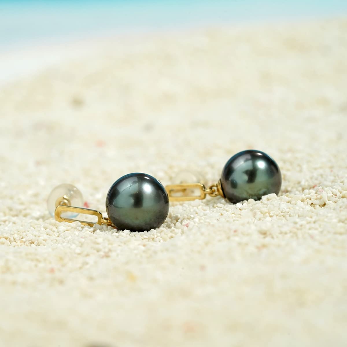 18K Gold Tahitian South Sea Cultured Black Pearl Drop Earrings for Women | 4A Quality Round Pearl Dangle Earrings | Perfect Gift for Anniversary, Wedding & Special Occasions