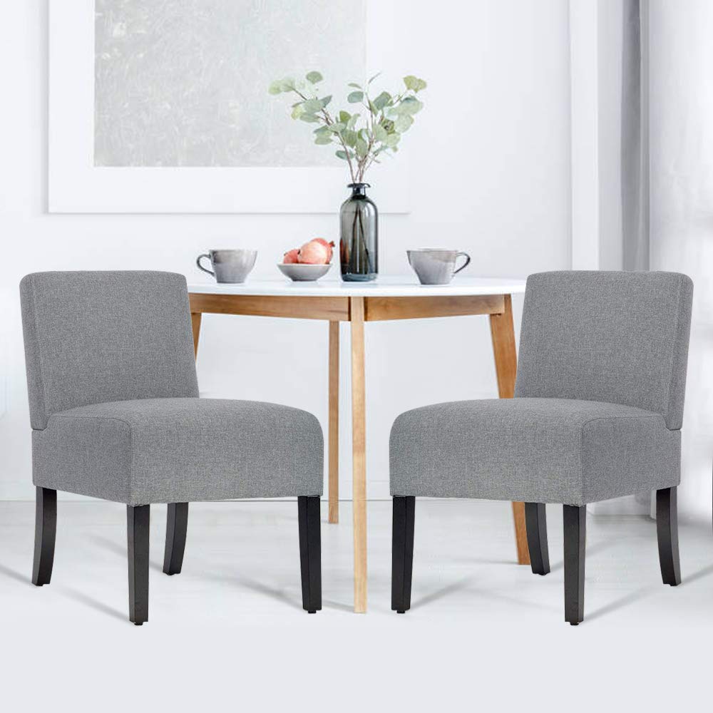 Modern Gray Accent Chair Set - 2 Pack Upholstered Armless Dining Chairs with Wooden Legs, Comfortable Fabric Living Room & Bedroom Furniture for Home Decor | Perfect for Dining Rooms, Lounges and Small Spaces