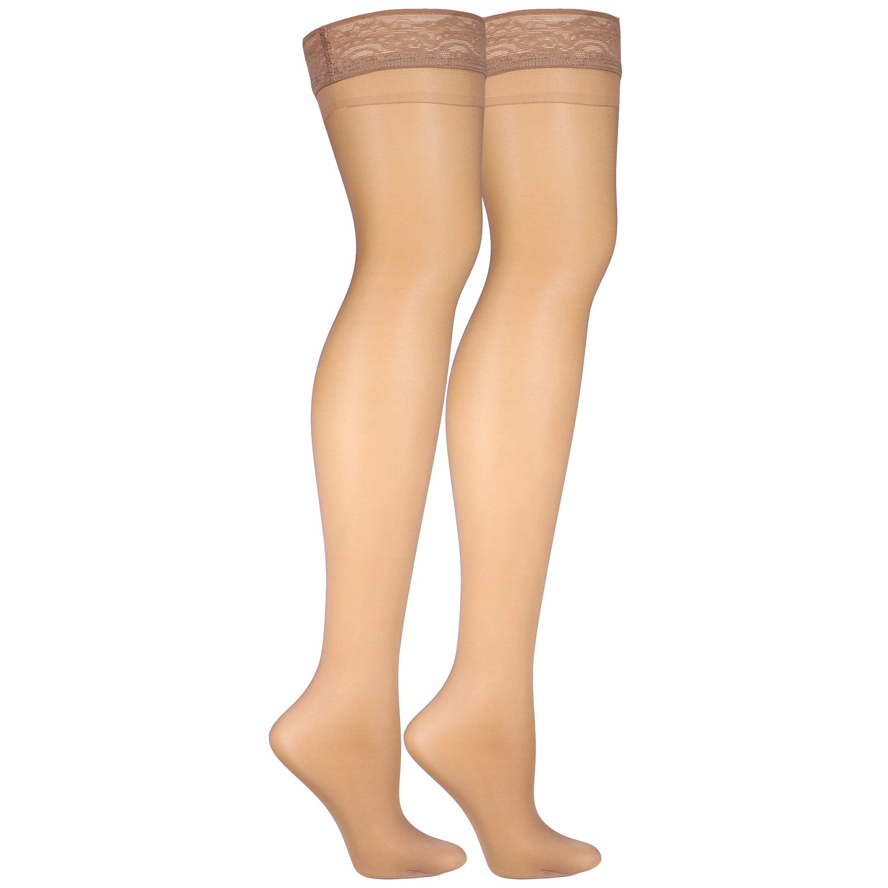 Truform Sheer Compression Stockings 8-15 mmHg - Women's Thigh High Support Stockings 20 Denier Beige Medium - Perfect for Travel, Work & Varicose Vein Relief