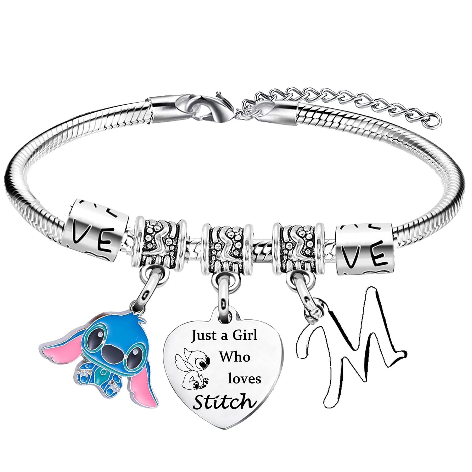 Personalized Initial Letter Stitch Bracelet for Women - Custom Name Jewelry, Christmas & Birthday Gifts for Stitch Lovers | Perfect for Disney Fans, Everyday Wear & Special Occasions