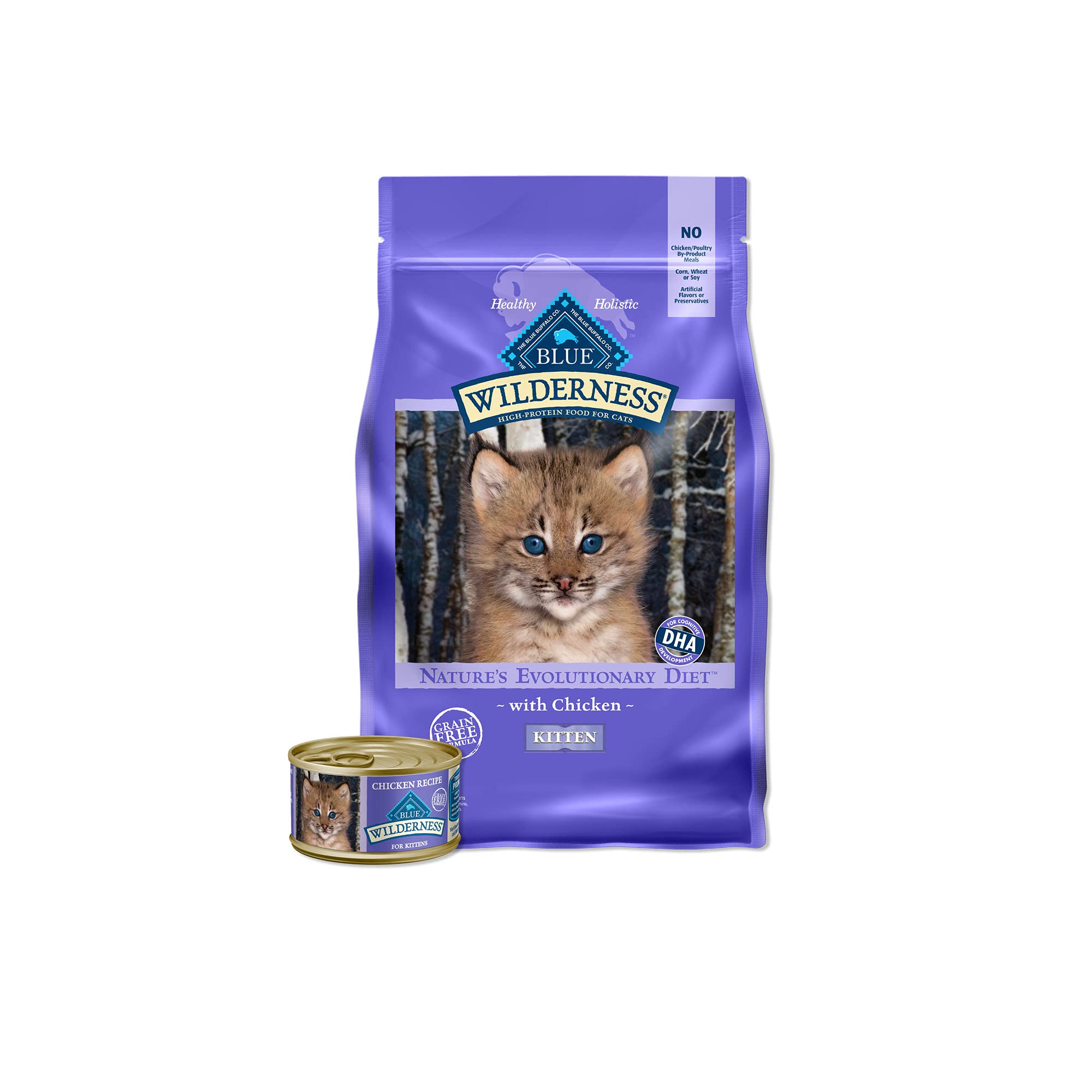 Blue Buffalo Wilderness High Protein Grain Free Kitten Food Bundle - Dry & Wet Cat Food with Real Chicken (5lb Dry + 24 Pack 3oz Cans) for Indoor & Outdoor Kittens
