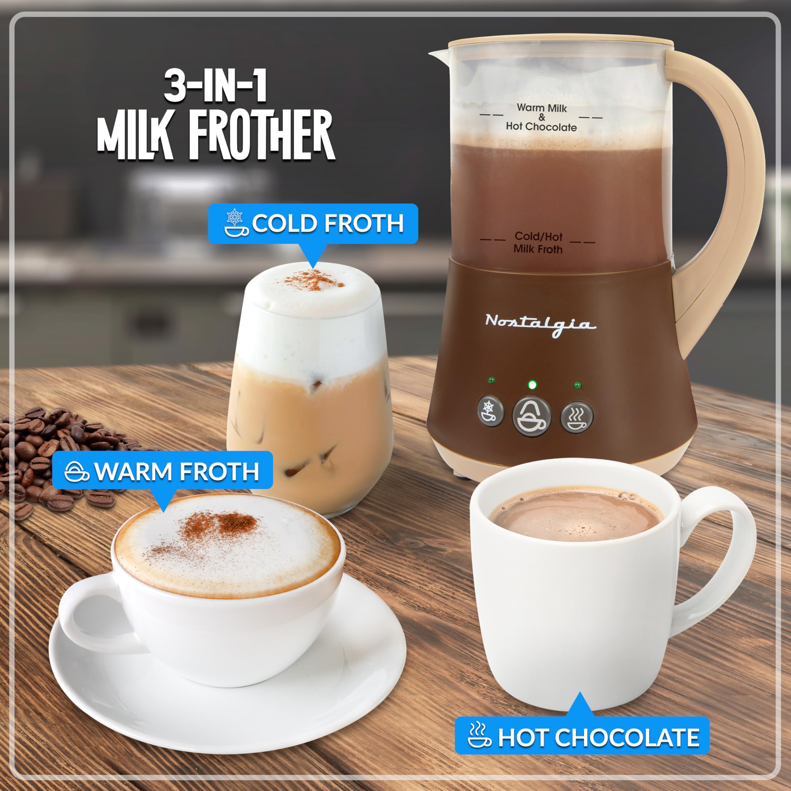 Nostalgia 32 Oz Electric Milk Frother & Hot Chocolate Maker - Warm/Cold Foam for Coffee, Latte, Cappuccino - Includes Cocoa Bomb Mold - Perfect for Home Cafes, Gifts & Holiday Beverage Making